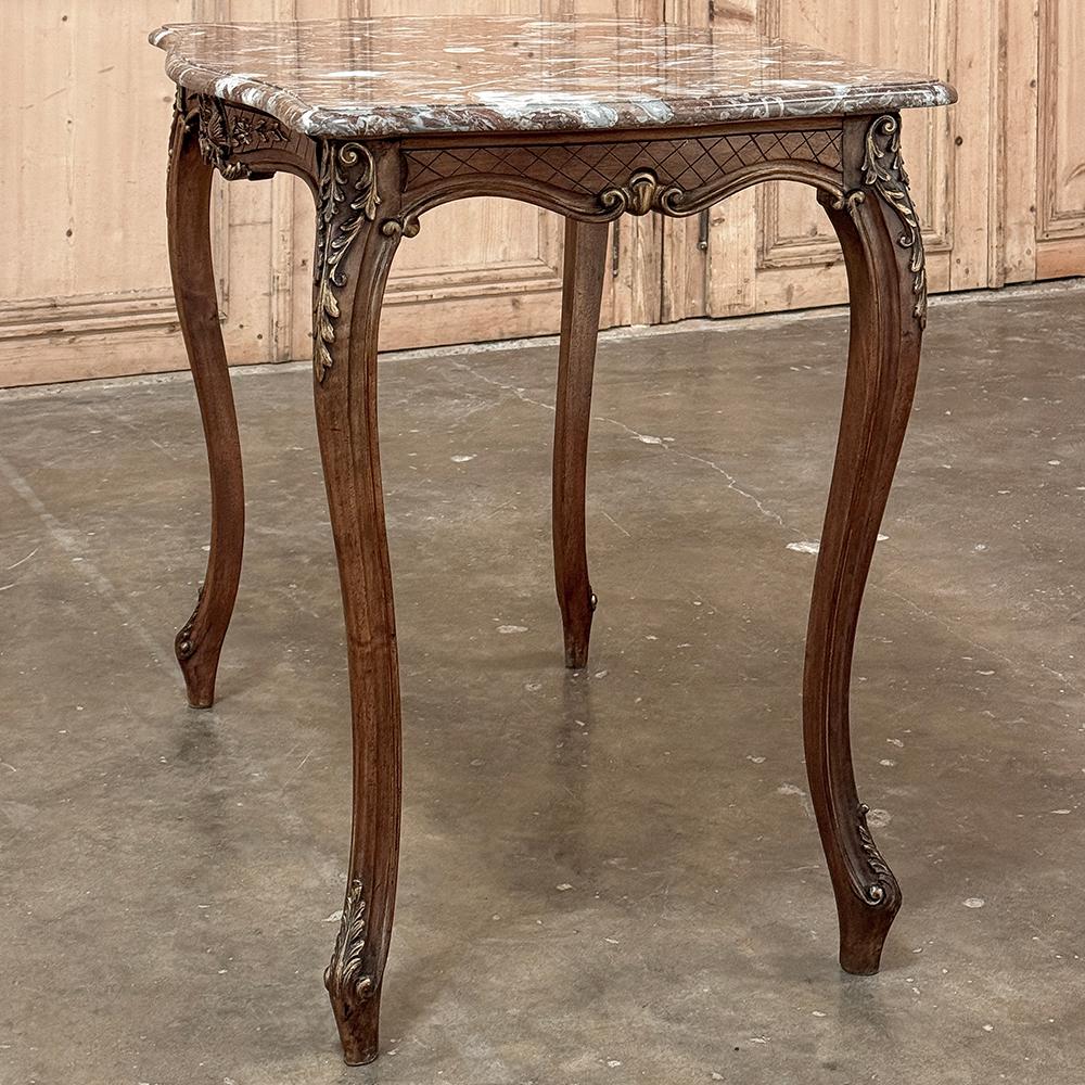 19th Century French Walnut Louis XV Marble Top End Table For Sale 10