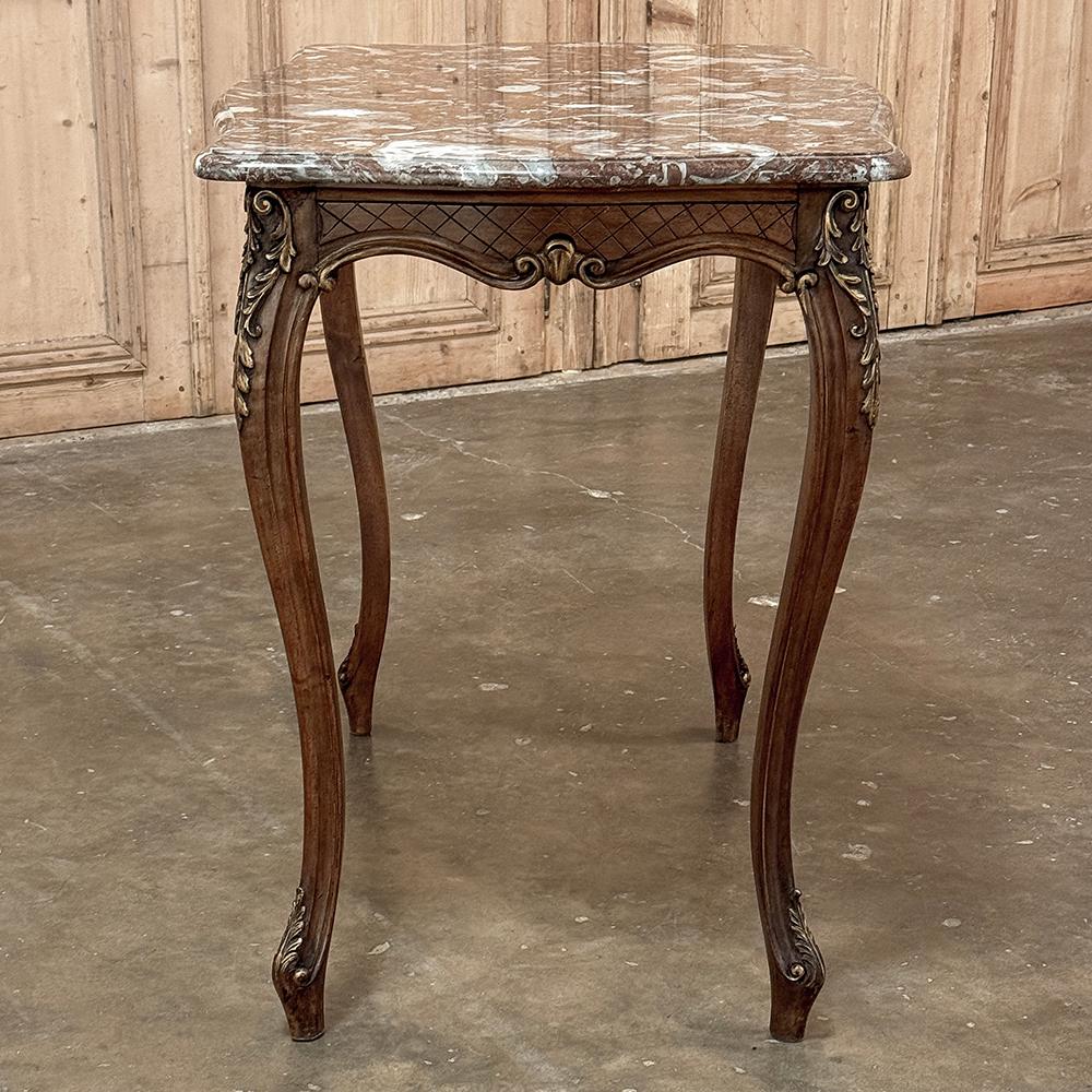 19th Century French Walnut Louis XV Marble Top End Table For Sale 11