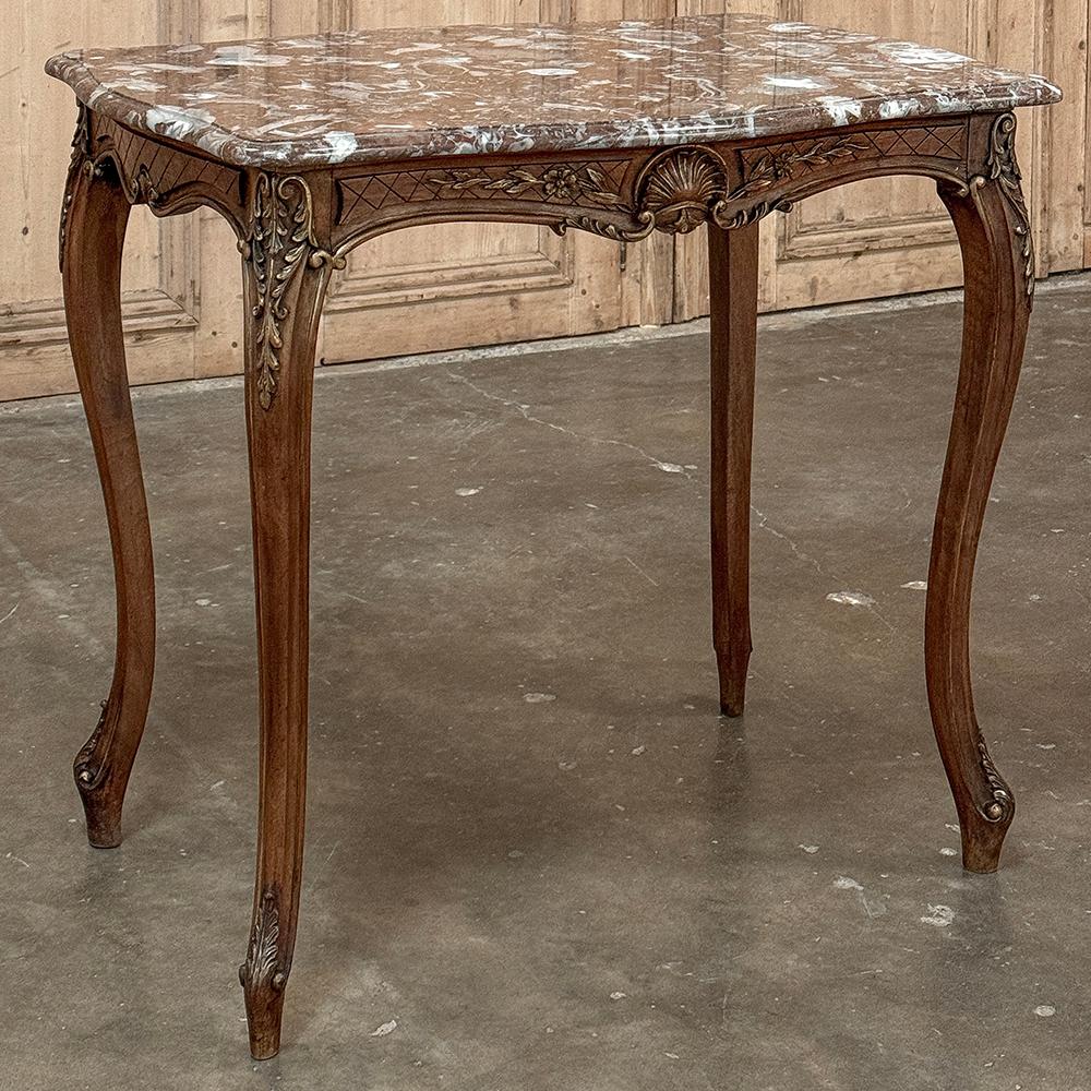 Régence 19th Century French Walnut Louis XV Marble Top End Table For Sale