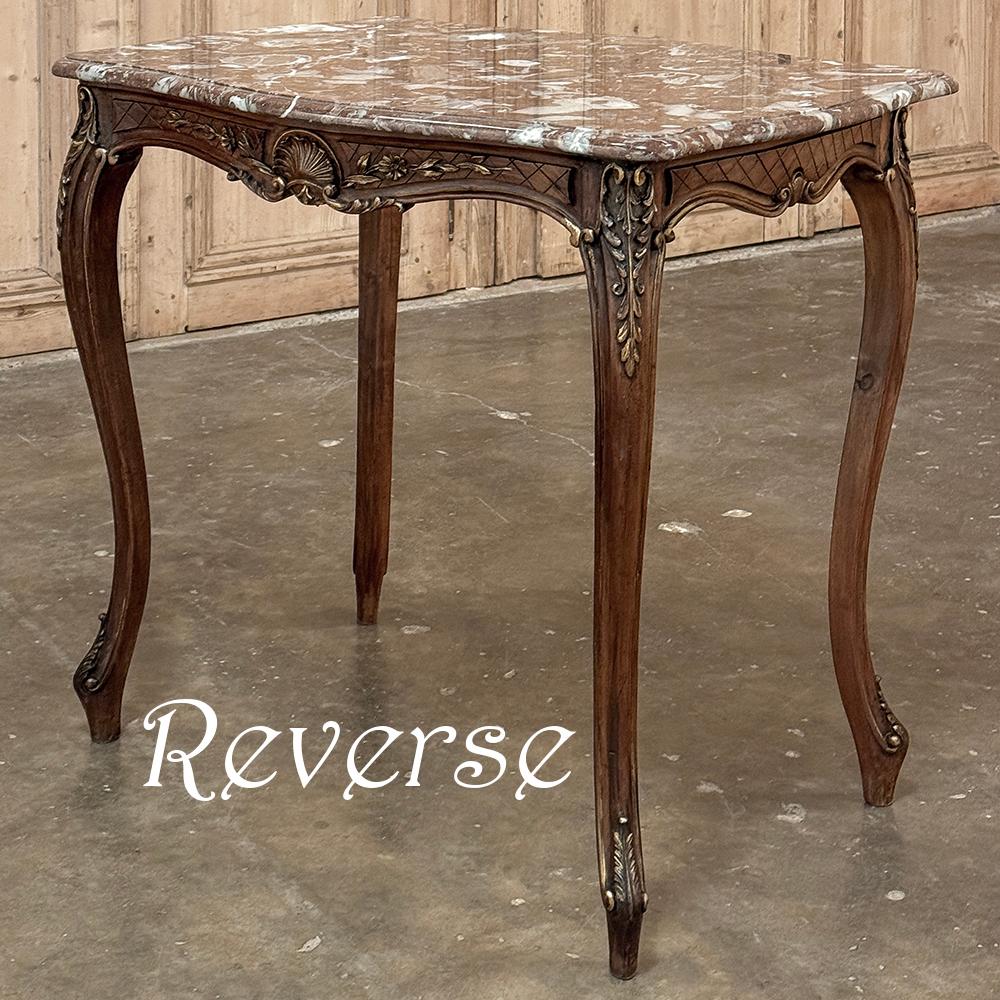 19th Century French Walnut Louis XV Marble Top End Table In Good Condition For Sale In Dallas, TX