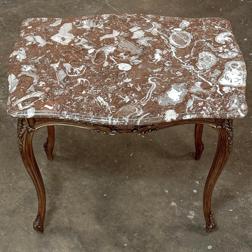 Late 19th Century 19th Century French Walnut Louis XV Marble Top End Table For Sale