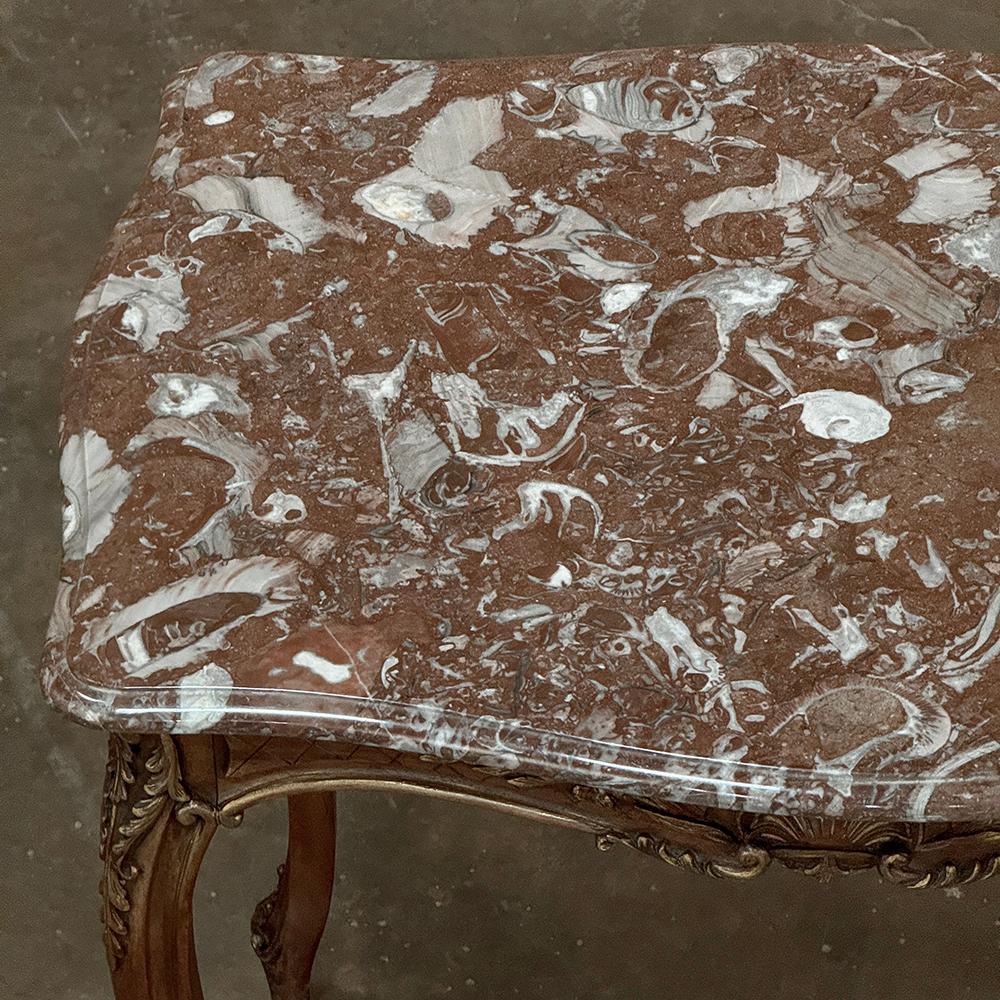 19th Century French Walnut Louis XV Marble Top End Table For Sale 1