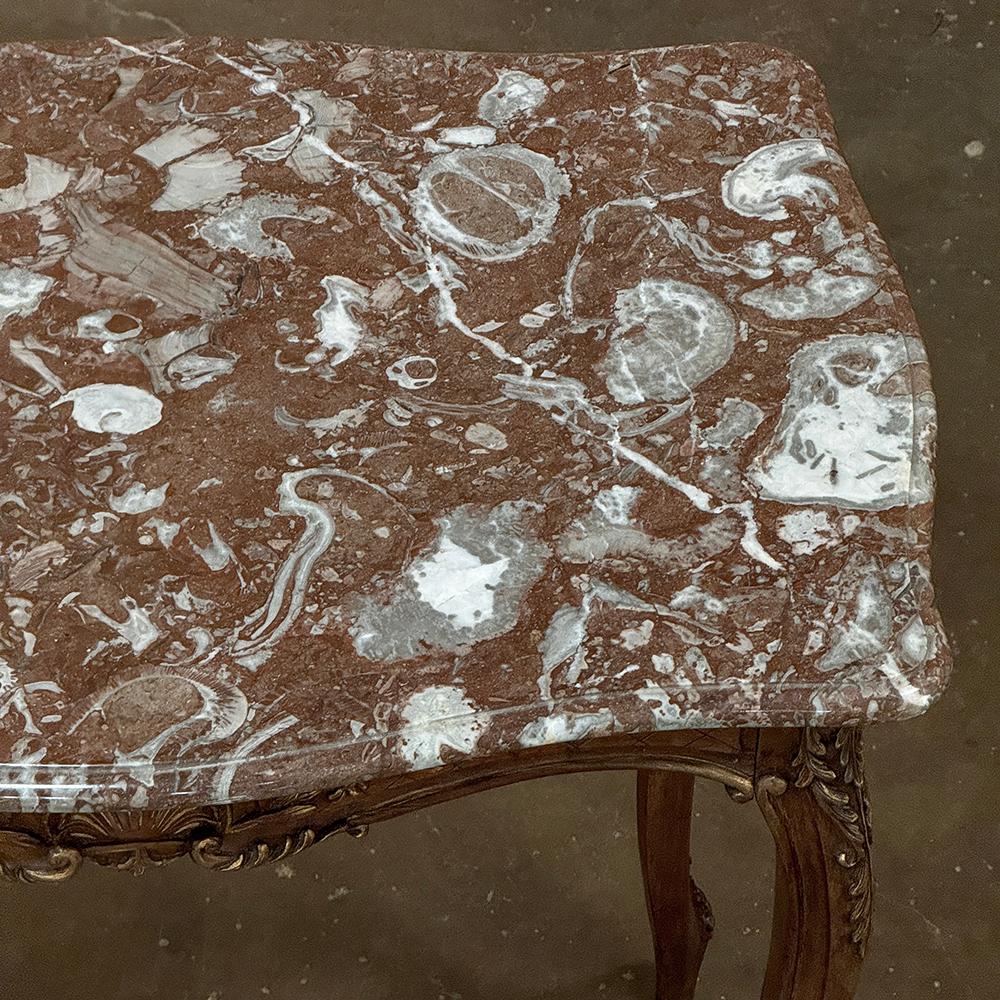 19th Century French Walnut Louis XV Marble Top End Table For Sale 2