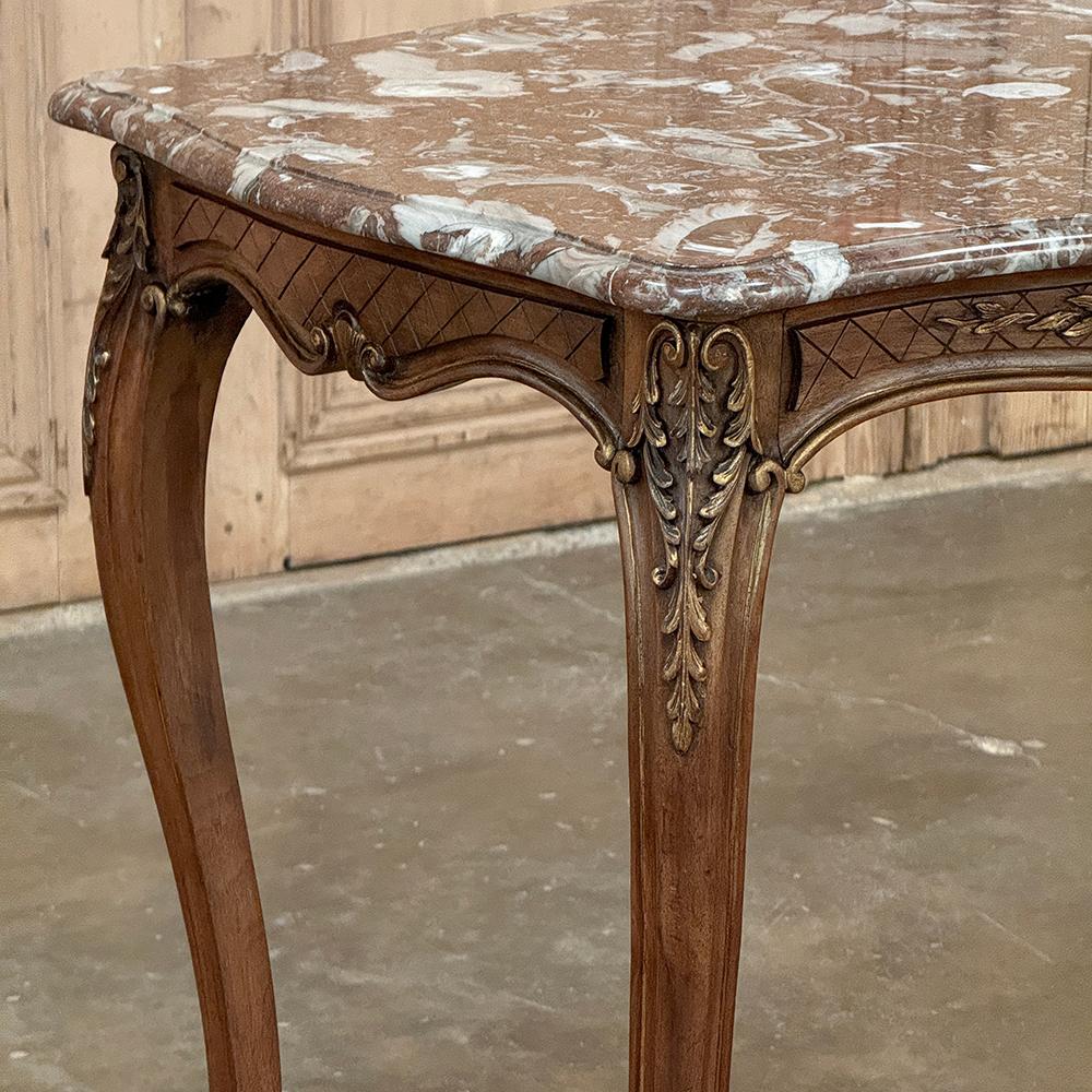 19th Century French Walnut Louis XV Marble Top End Table For Sale 3