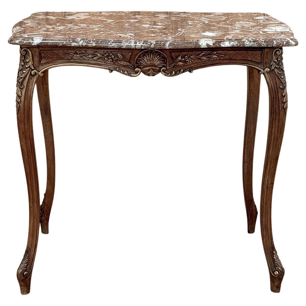 19th Century French Walnut Louis XV Marble Top End Table For Sale