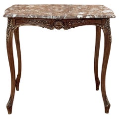 Antique 19th Century French Walnut Louis XV Marble Top End Table