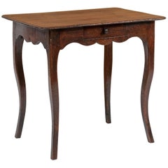 19th Century French Walnut Louis XV Style Side Table with Scalloped Apron