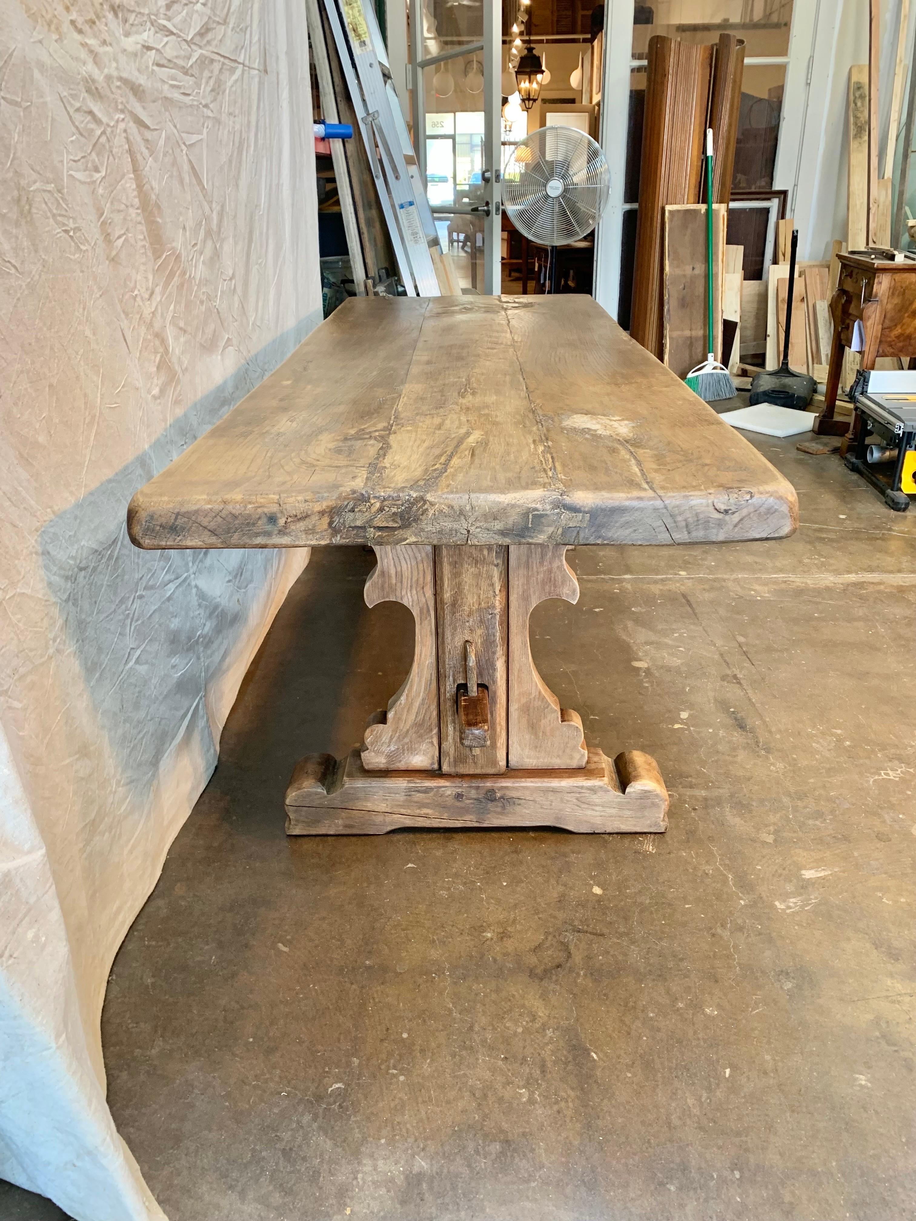 Hand-Carved 19th Century French Walnut Monastery Dining Table