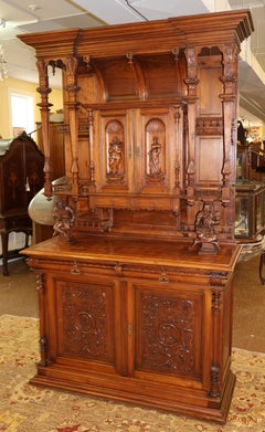 19th Century French Walnut Neo Renaissance Buffet Cabinet Attr to Fourdinois