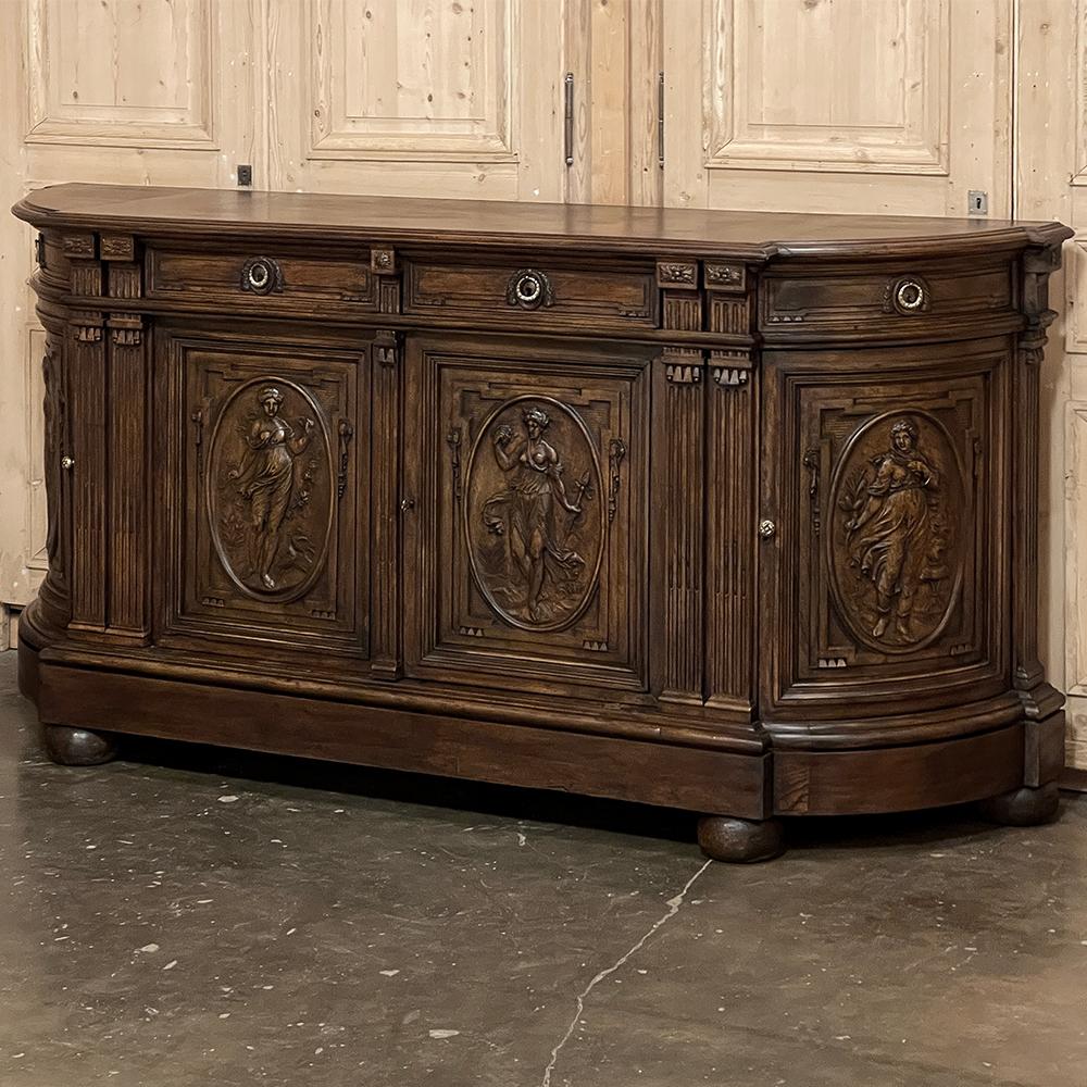 Neoclassical Revival 19th Century French Walnut Neoclassical Buffet with Four Seasons For Sale