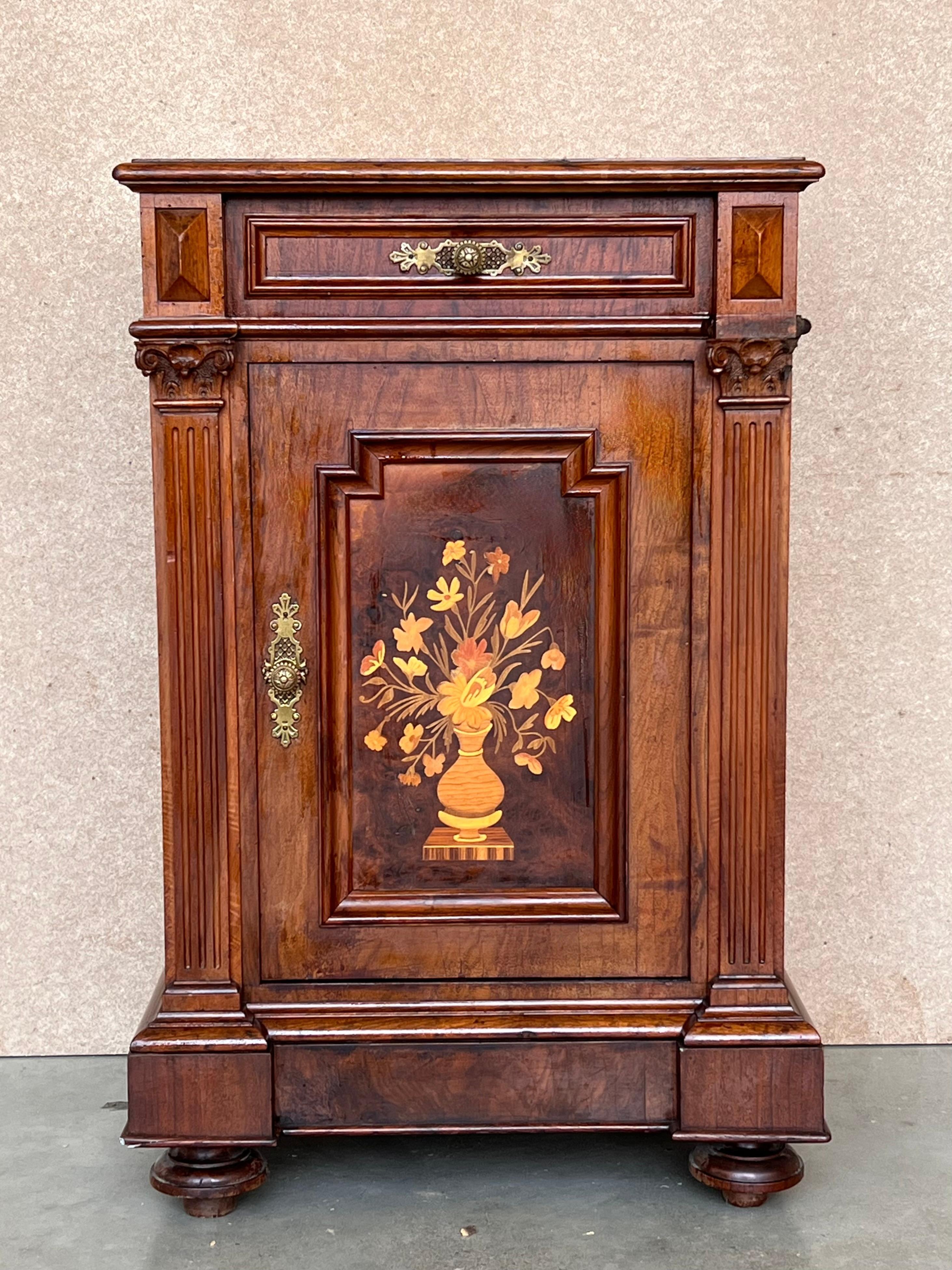 19th Century French walnut neoclassical file cabinet is truly an unusual find! Appearing to be, at first glance, a large nightstands, features a single exterior drawer above a cabinet that opens to reveal an interior ceramic compartment. The