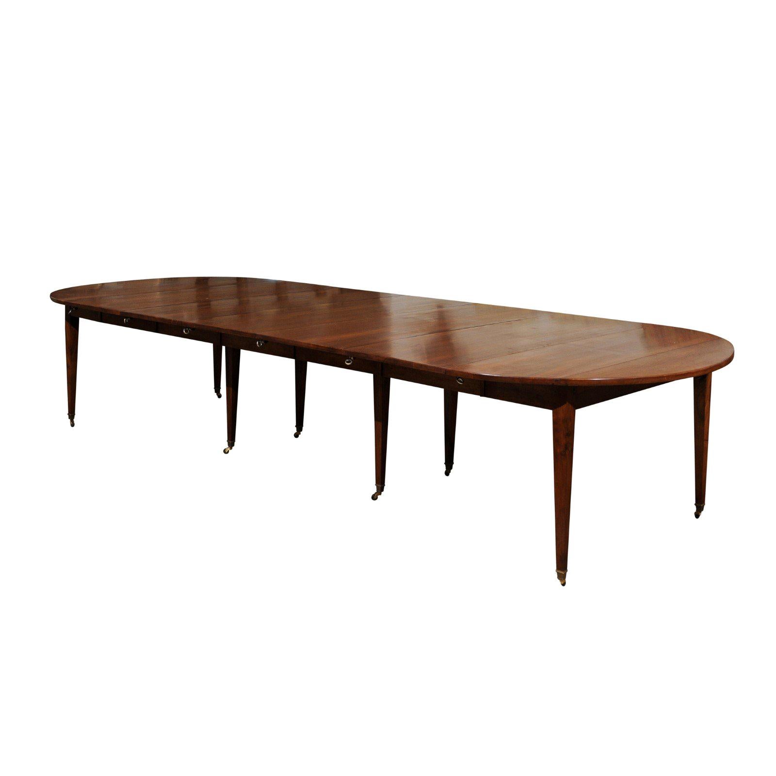 19th Century French Walnut Oval Extension Dining Table with Removable Leaves