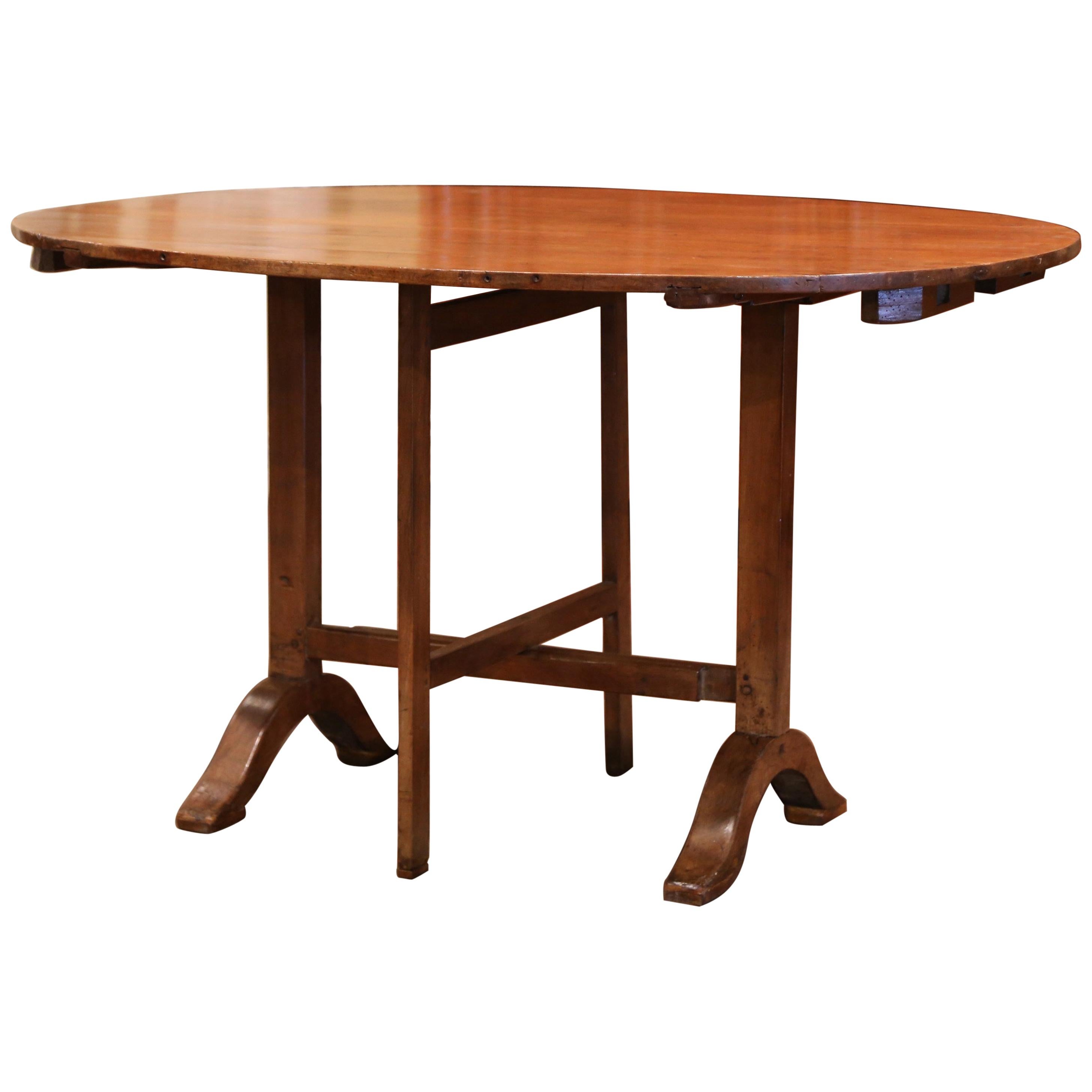 19th Century French Walnut Oval Tilt-Top Wine Tasting Table from Burgundy