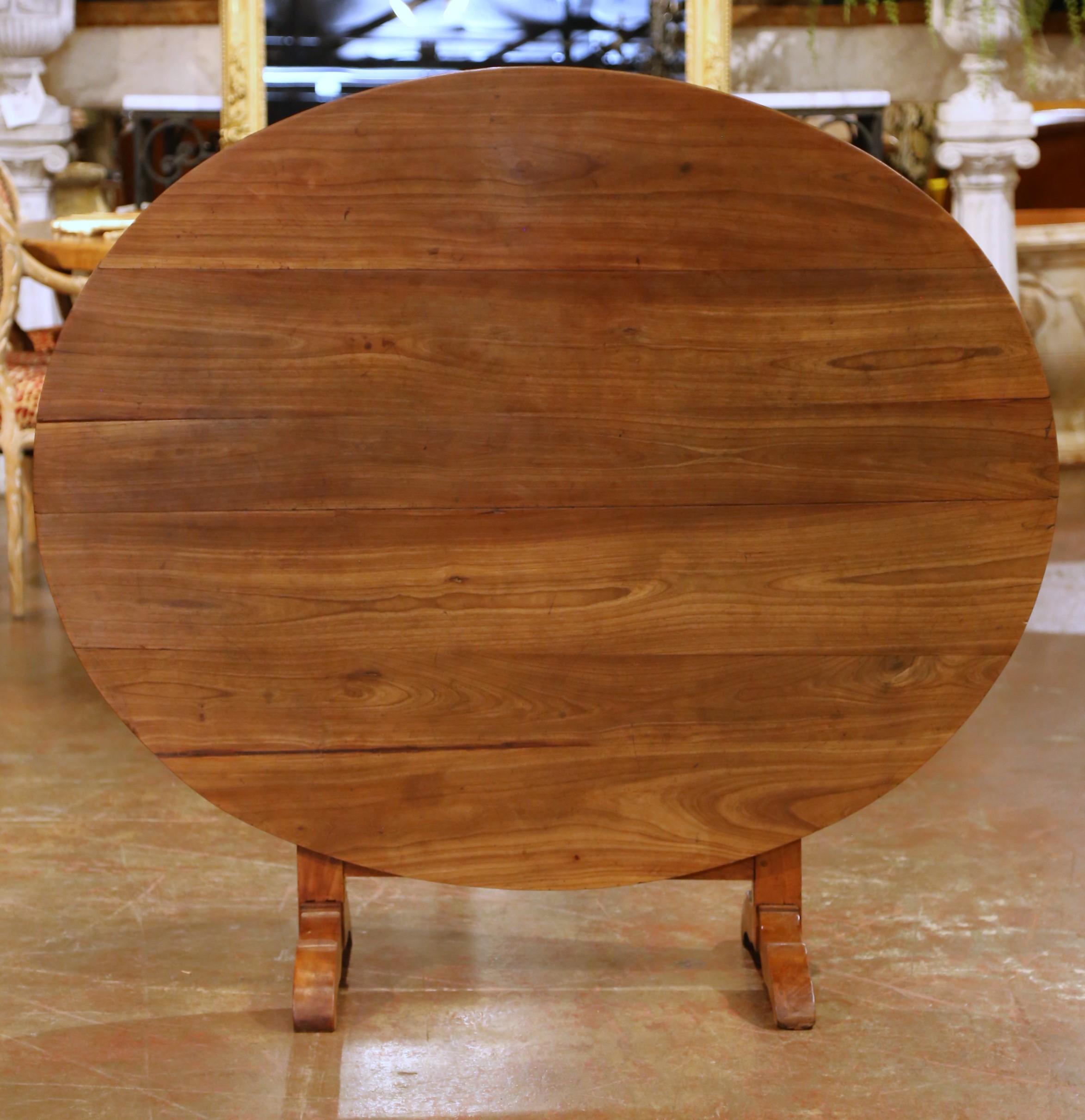 Country 19th Century French Walnut Oval Tilt-Top Wine Tasting Table with Lyre Base For Sale