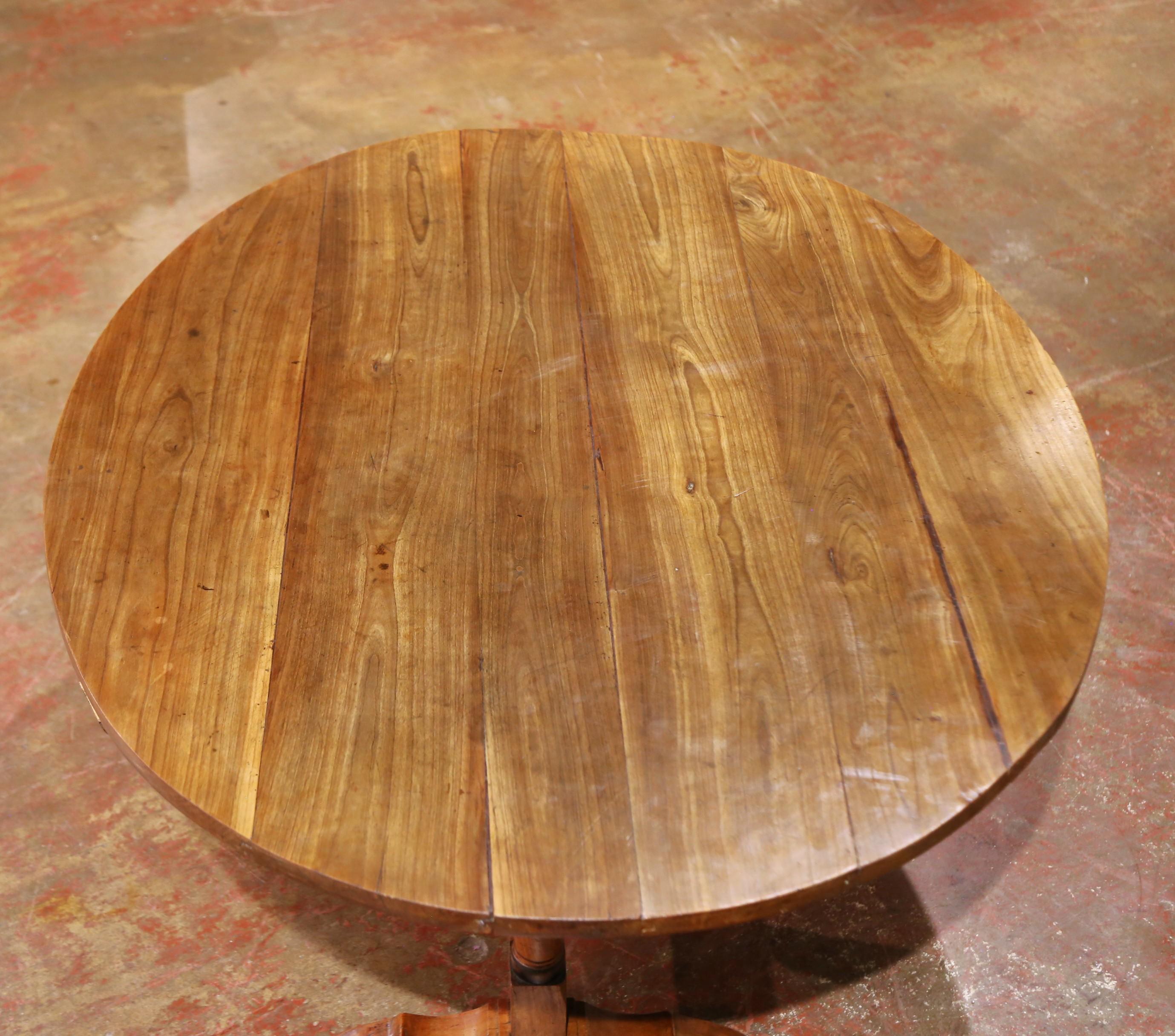 Hand-Carved 19th Century French Walnut Oval Tilt-Top Wine Tasting Table with Lyre Base For Sale