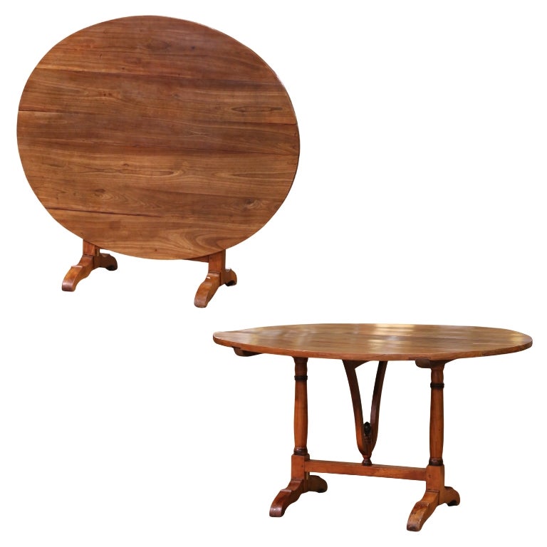 19th Century French Walnut Oval Tilt-Top Wine Tasting Table with Lyre Base For Sale