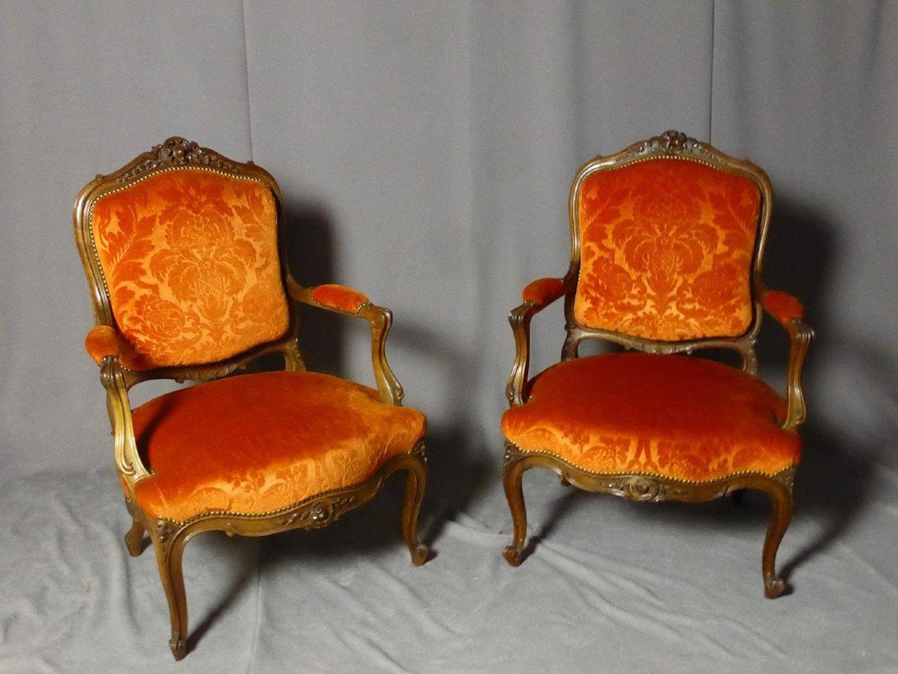 19th Century French Walnut Pair of Louis XV Style Armchairs 5