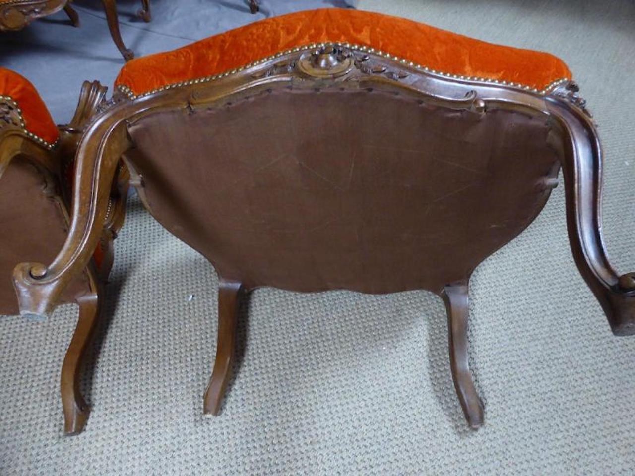 19th Century French Walnut Pair of Louis XV Style Armchairs 1