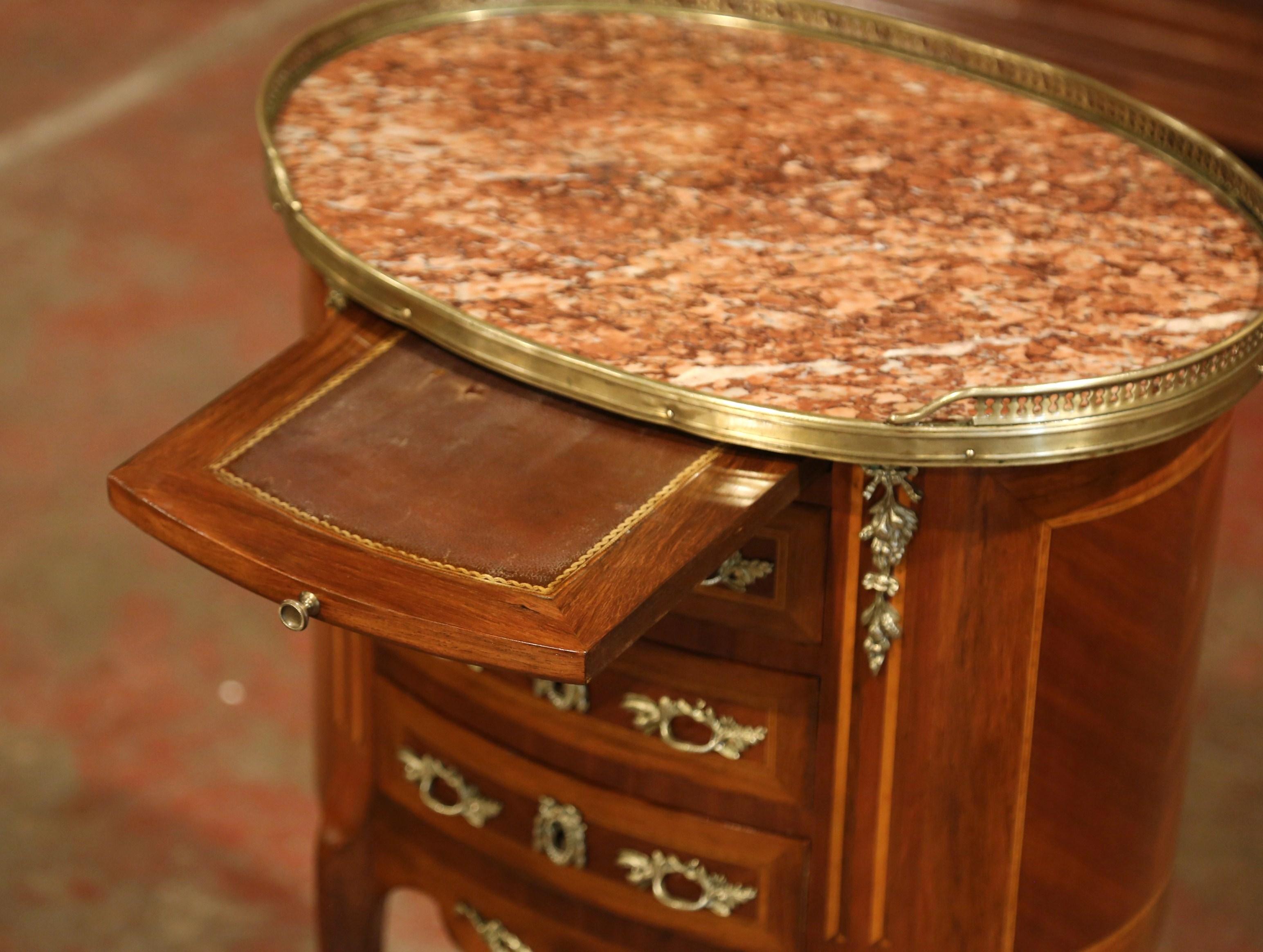 19th Century French Walnut Parquetry and Inlay Chest of Drawers with Marble Top 5