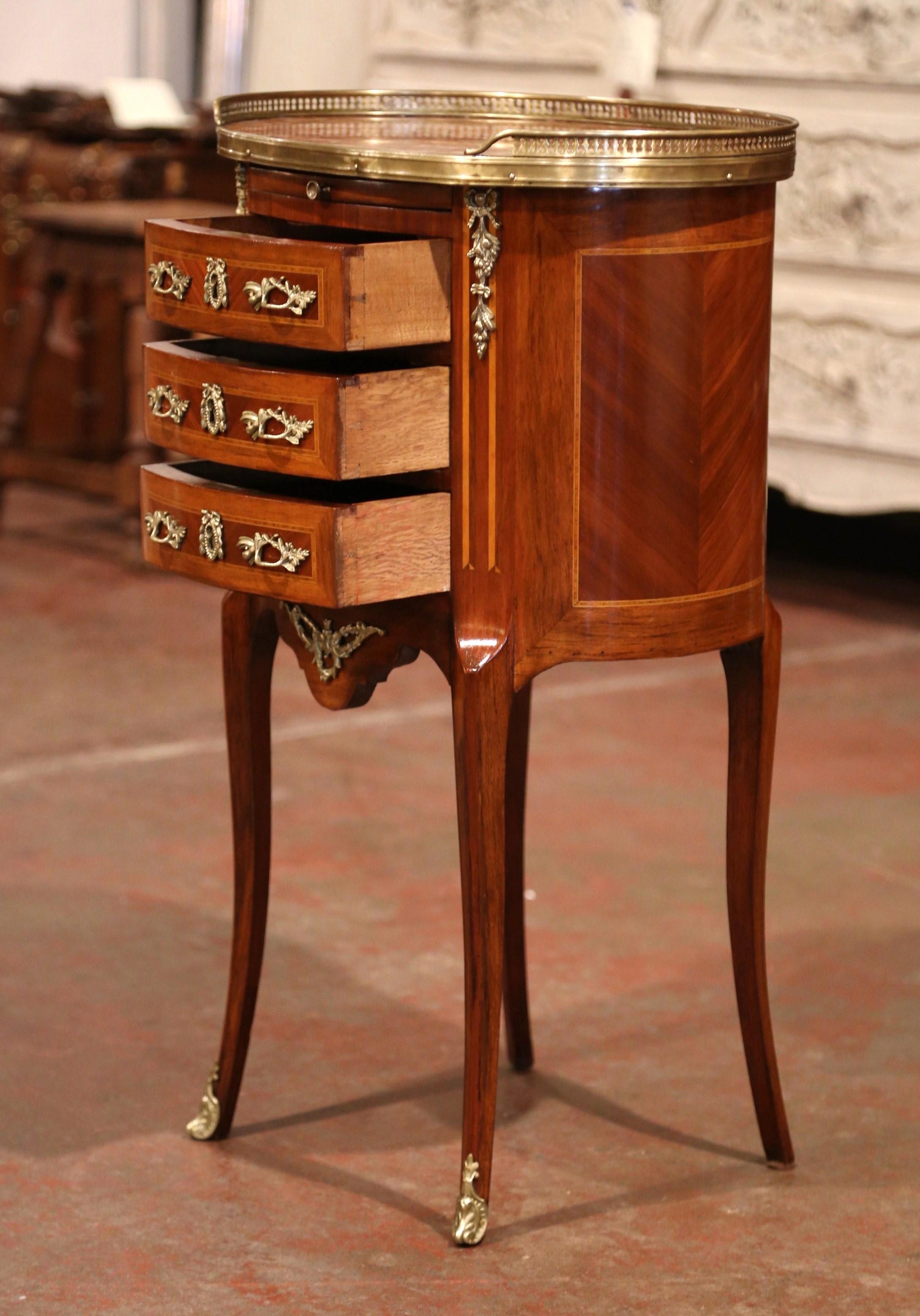 19th Century French Walnut Parquetry and Inlay Chest of Drawers with Marble Top 6