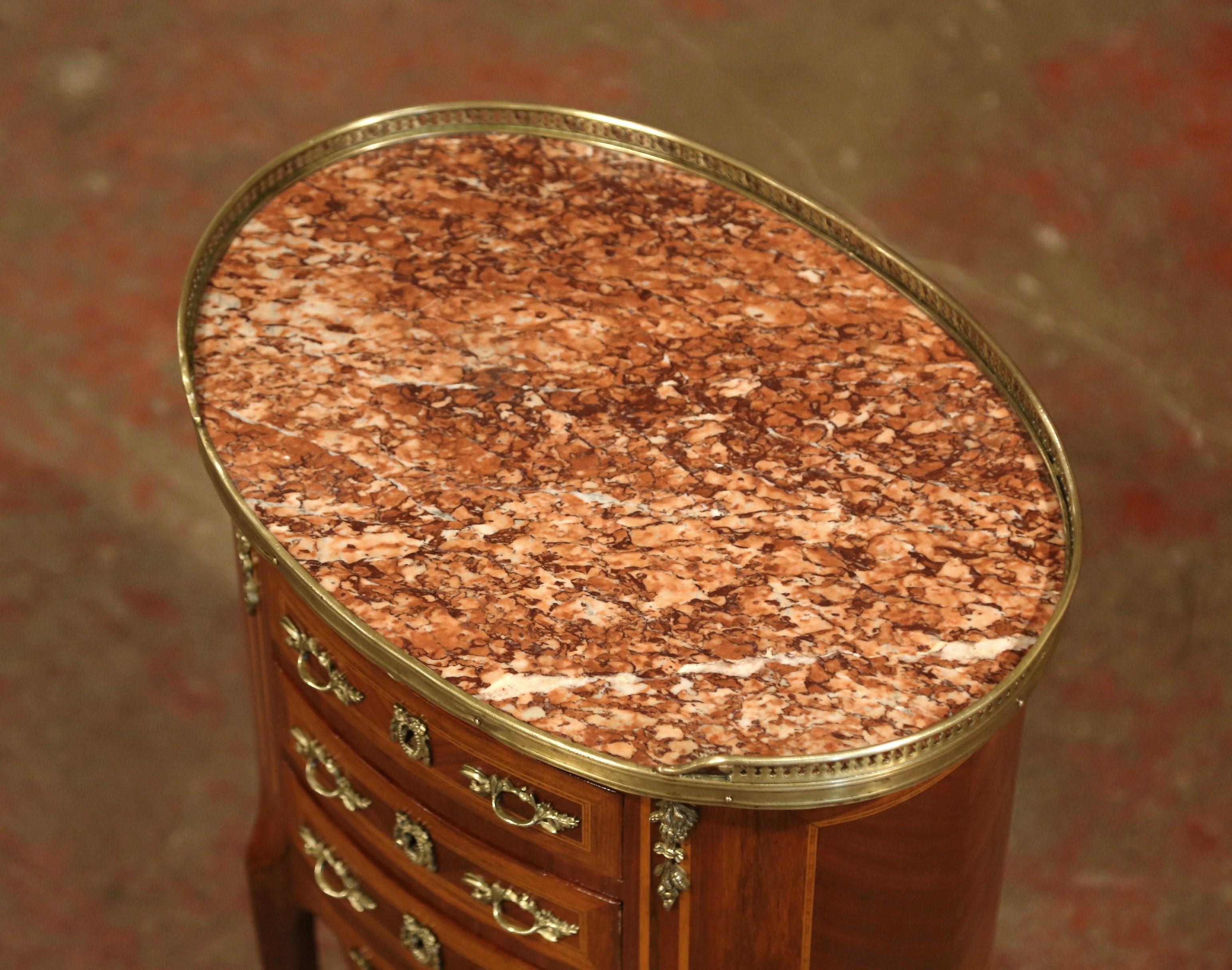 19th Century French Walnut Parquetry and Inlay Chest of Drawers with Marble Top In Excellent Condition In Dallas, TX