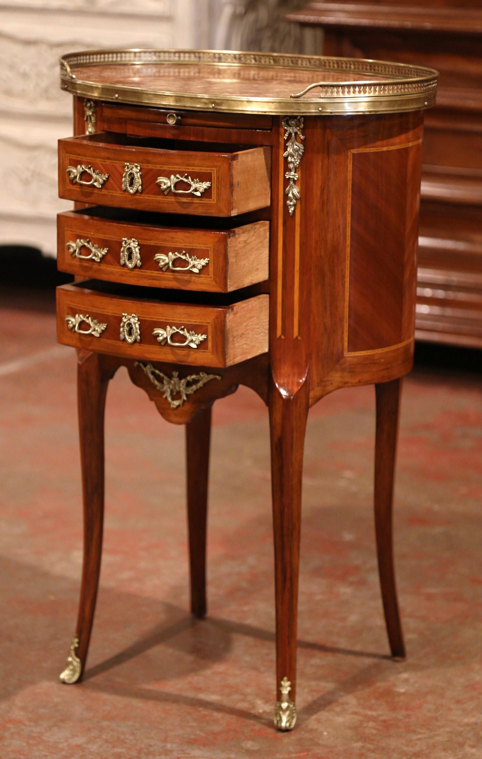 19th Century French Walnut Parquetry and Inlay Chest of Drawers with Marble Top 1