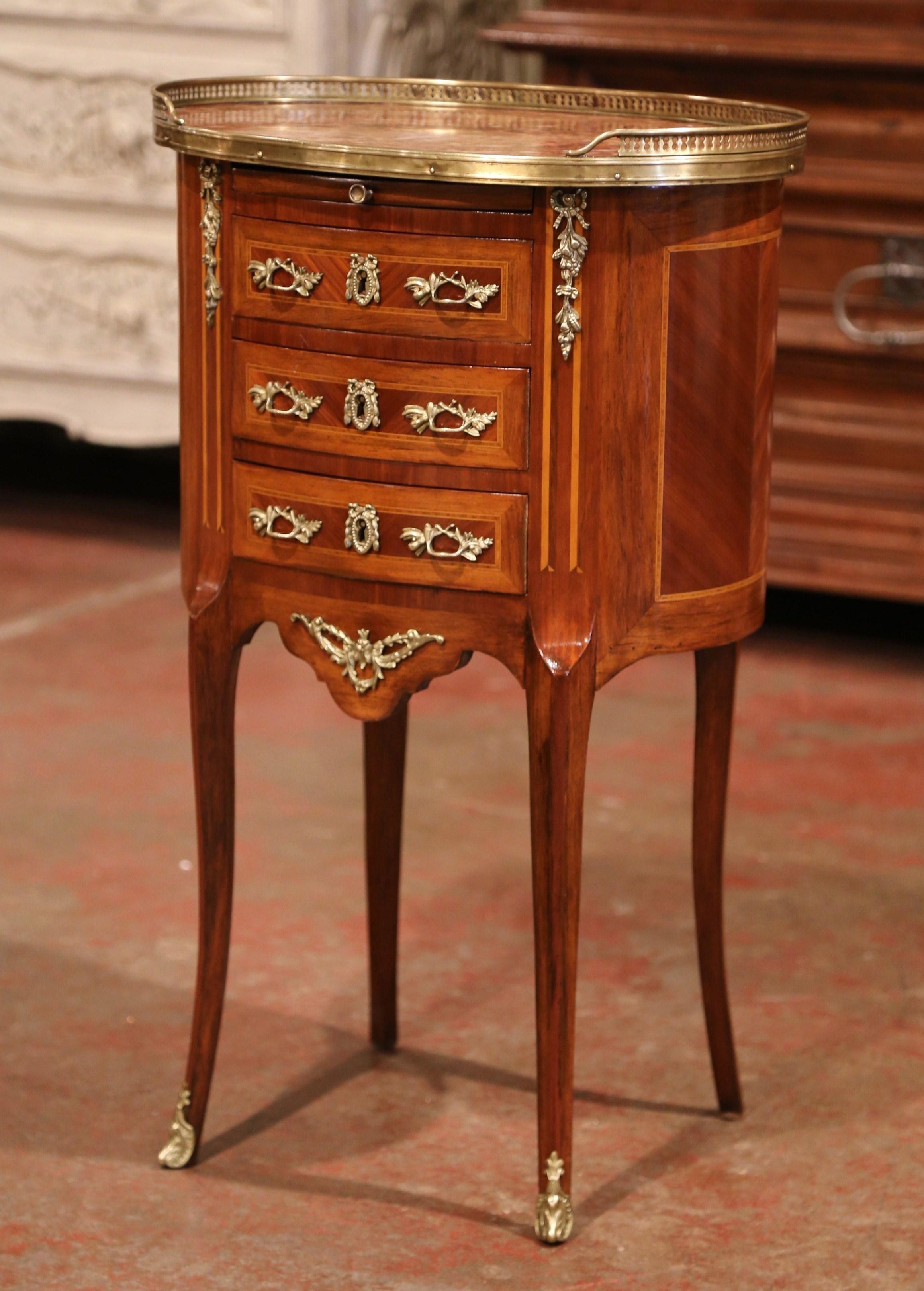 19th Century French Walnut Parquetry and Inlay Chest of Drawers with Marble Top 2