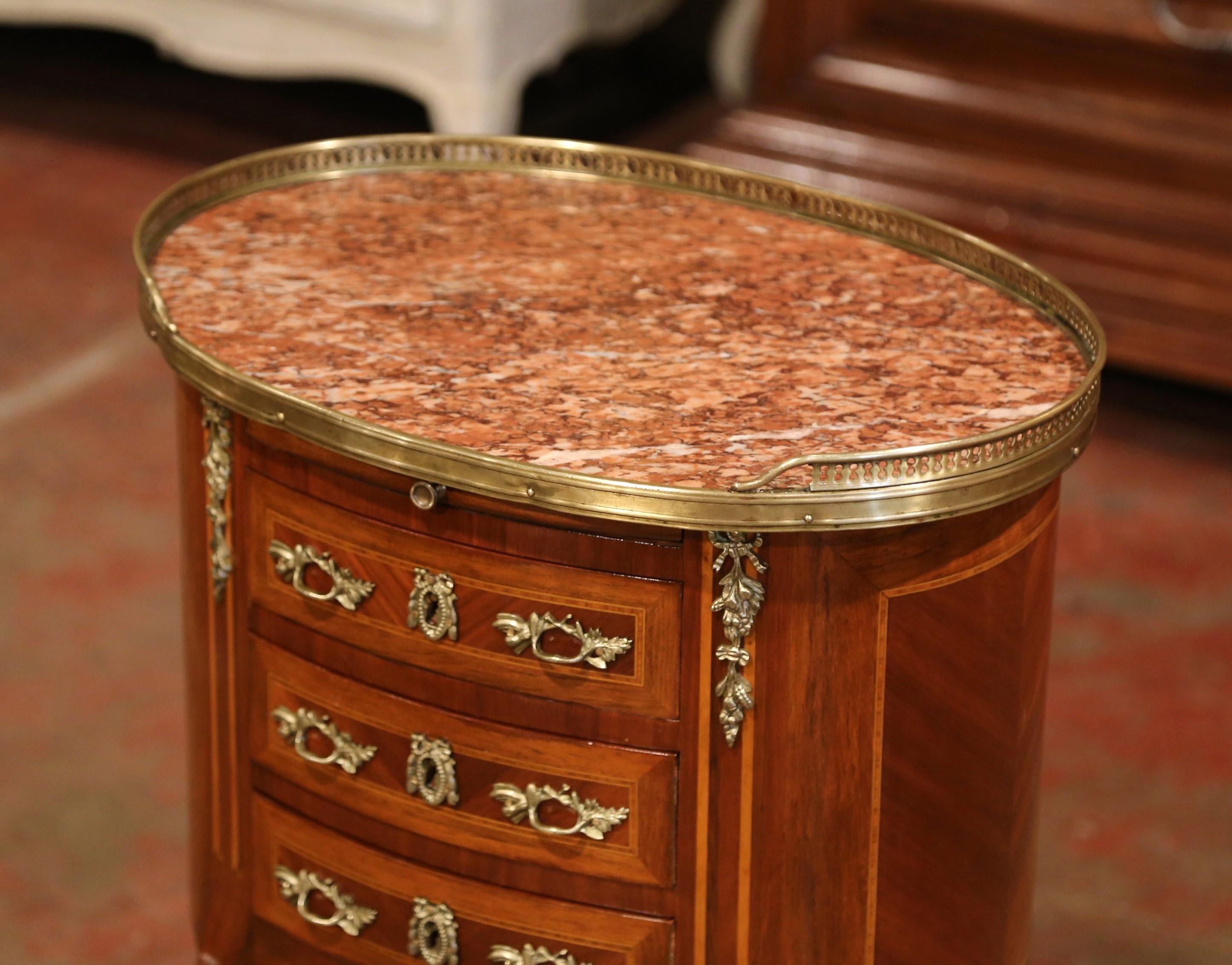 19th Century French Walnut Parquetry and Inlay Chest of Drawers with Marble Top 3