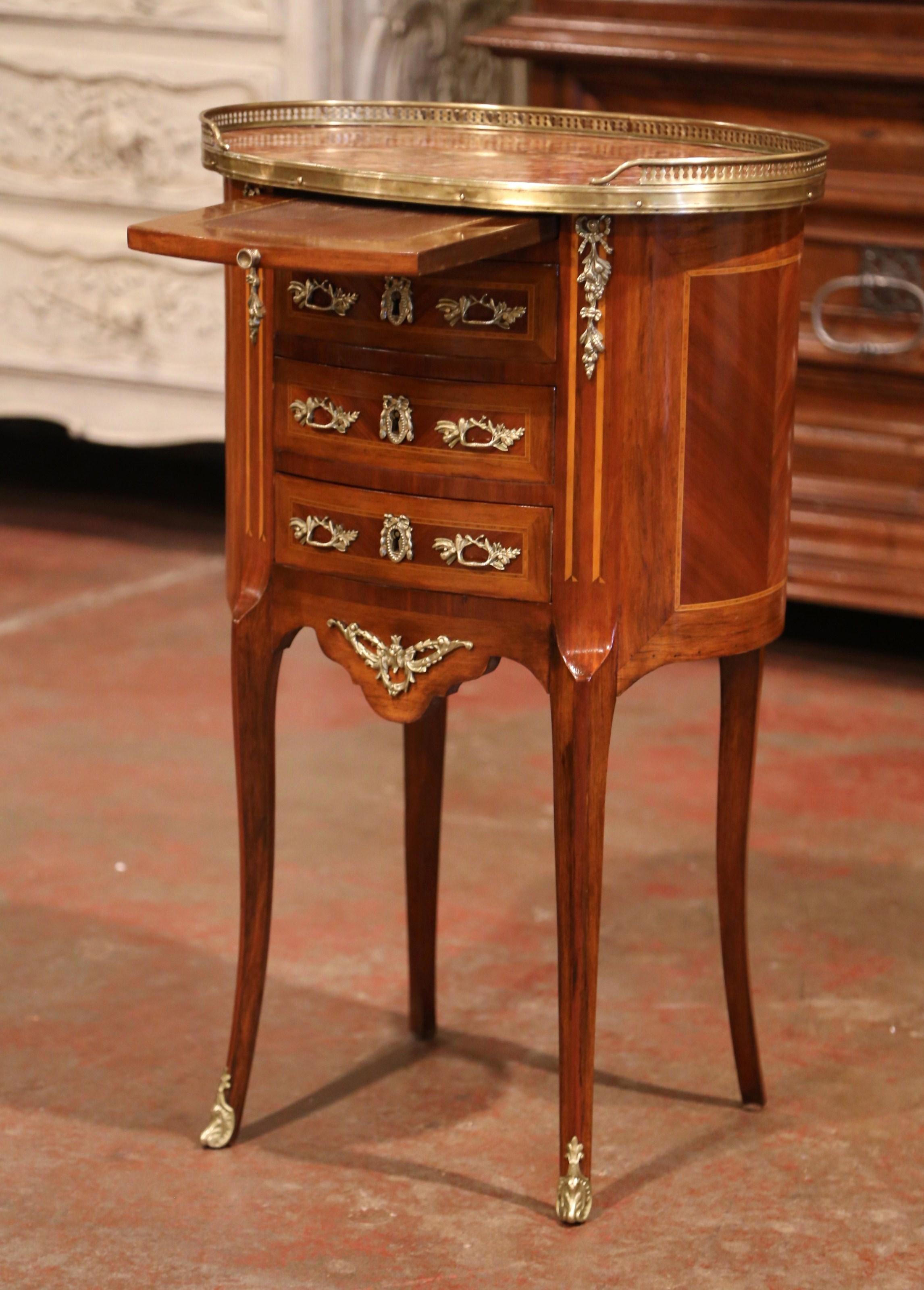 19th Century French Walnut Parquetry and Inlay Chest of Drawers with Marble Top 4