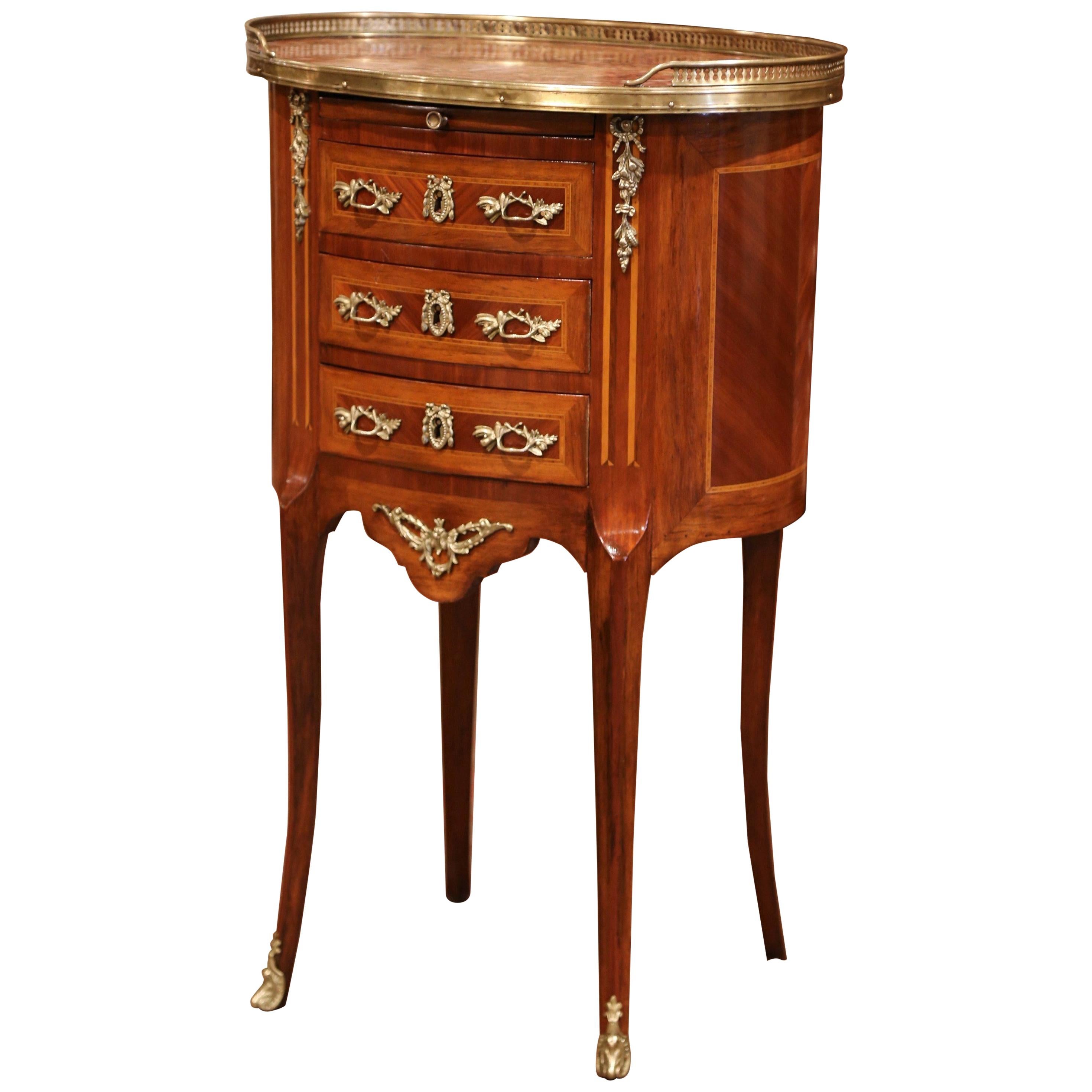 19th Century French Walnut Parquetry and Inlay Chest of Drawers with Marble Top