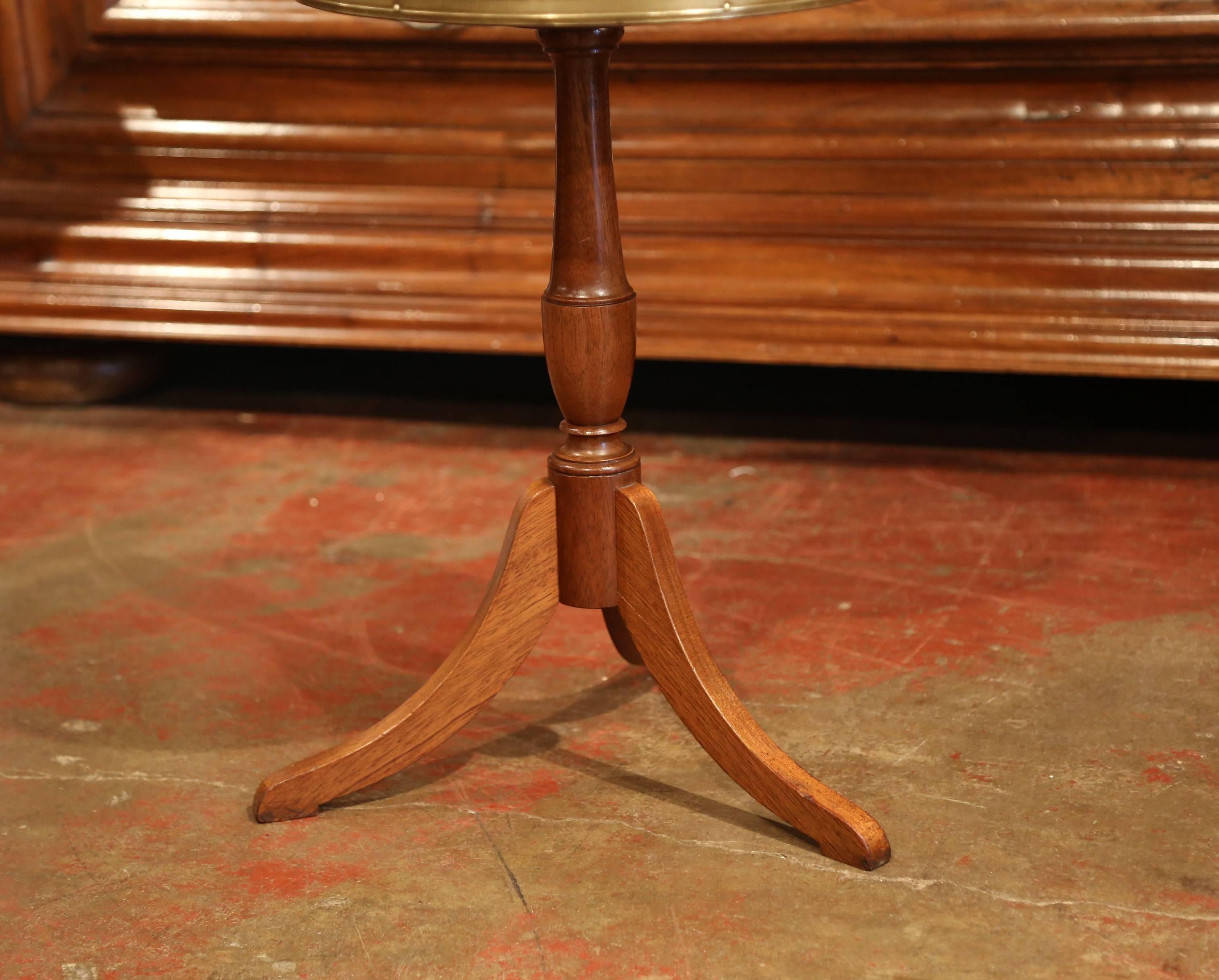 19th Century French Walnut Pedestal Side Table with Brass Gallery & Marble Top 1
