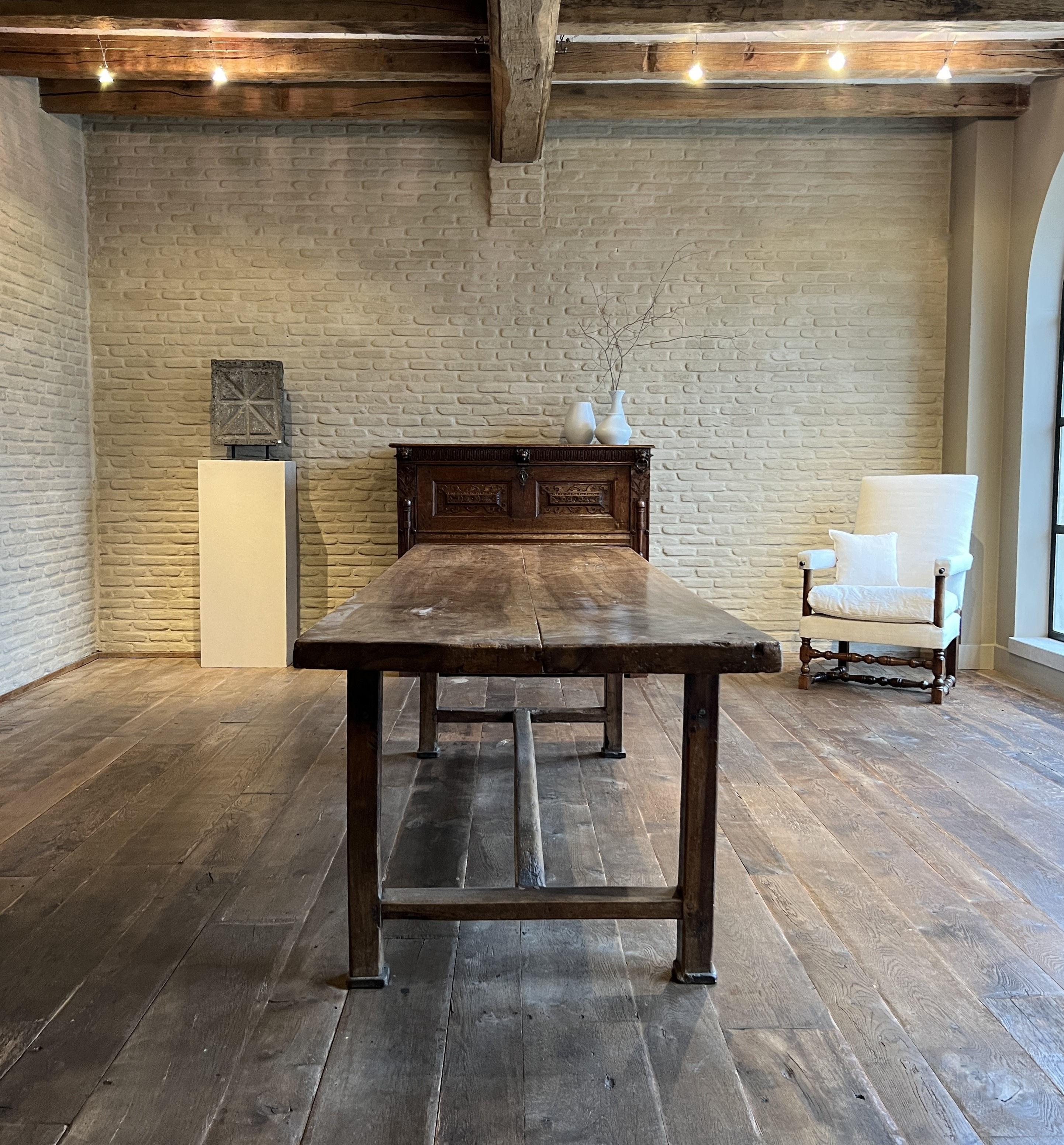 Hand-Crafted 19th Century French Walnut Refectory Farm Table For Sale