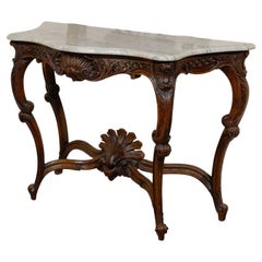 French 19th Century Régence Style Walnut Console Table with Grey Marble Top