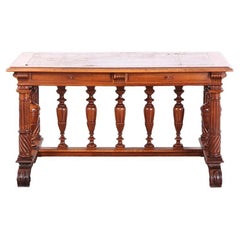 19th Century French Walnut Renaissance Revival Writing Desk Library Table