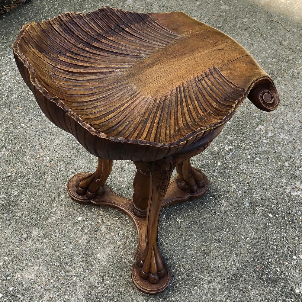 19th Century French Walnut Scallop Shell Musician's Stool 5