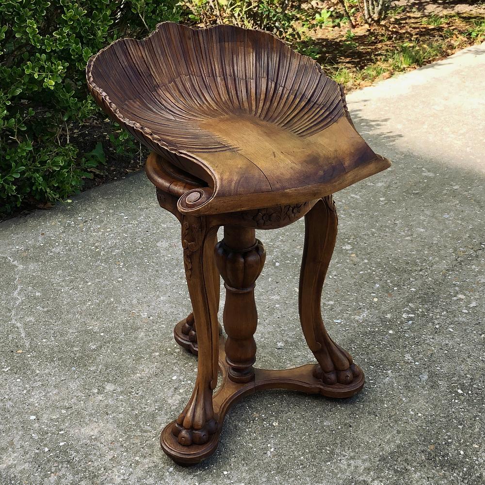 19th Century French Walnut Scallop Shell Musician's Stool 8