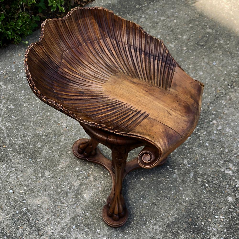 19th Century French Walnut Scallop Shell Musician's Stool 4