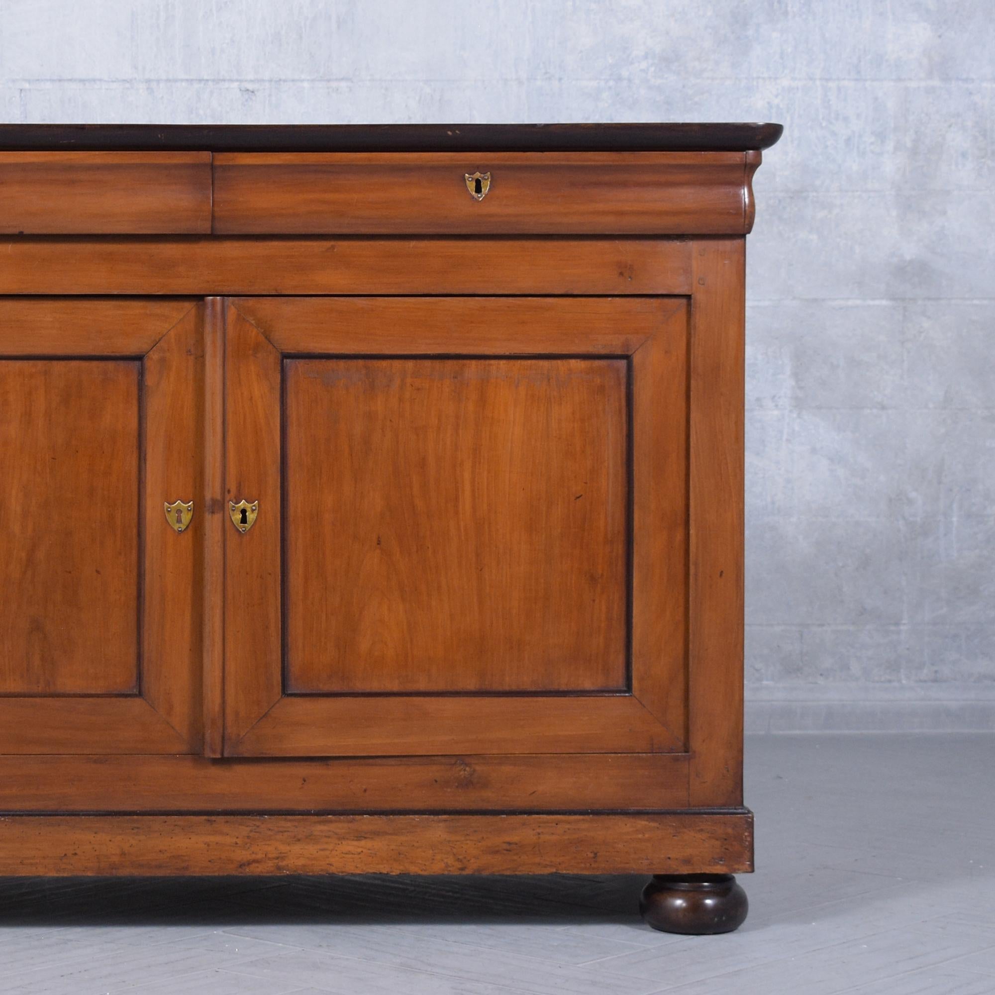 French Provincial 19th-Century French Walnut Server: Antique Elegance Meets Timeless Craftsmanship For Sale
