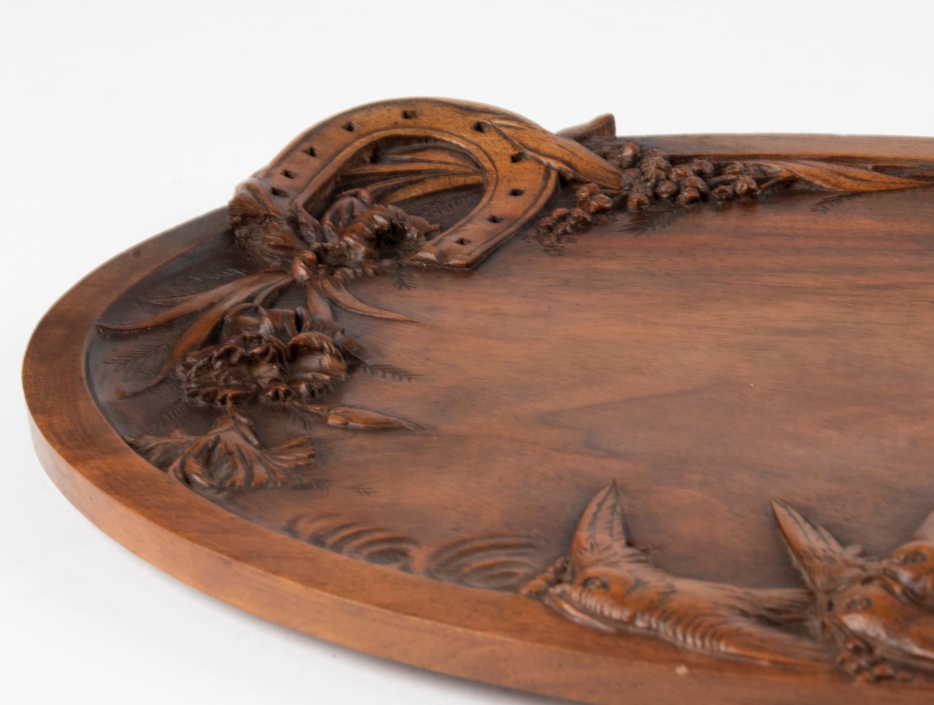 19th Century French Walnut Serving Tray with Great Carving For Sale 7