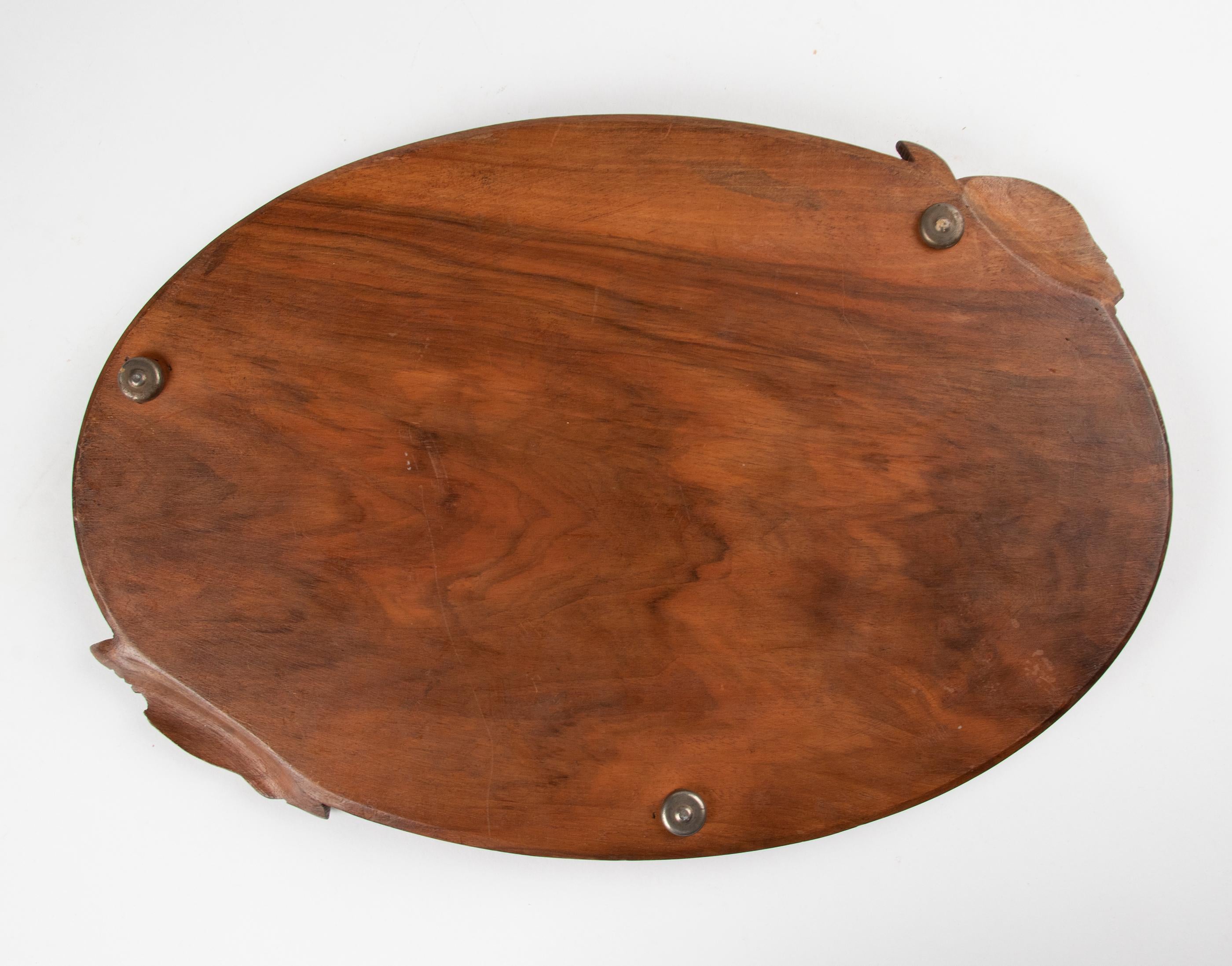 19th Century French Walnut Serving Tray with Great Carving For Sale 8