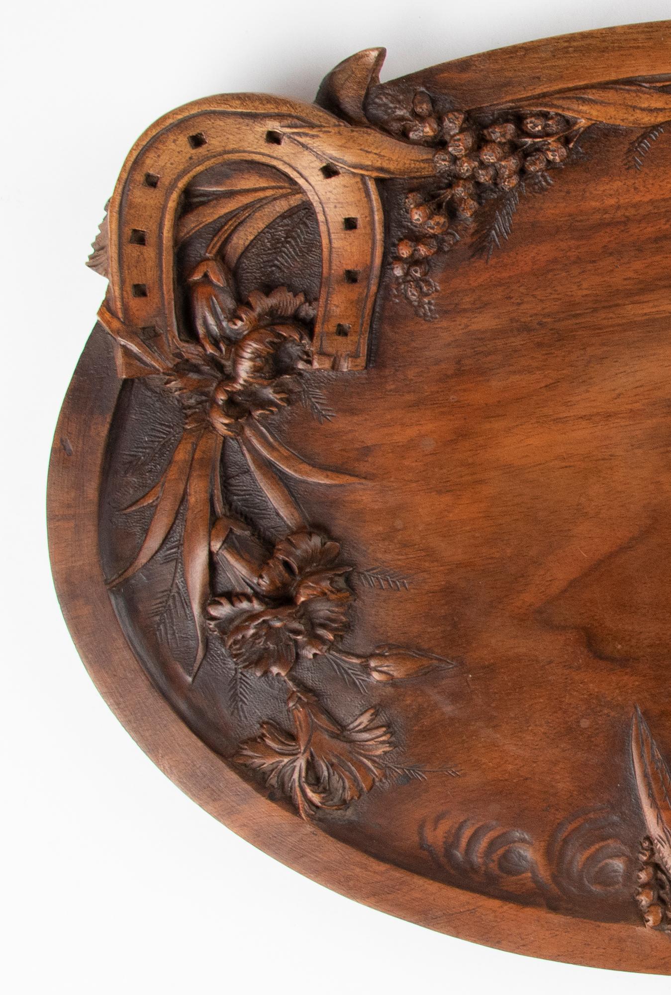 Hand-Carved 19th Century French Walnut Serving Tray with Great Carving For Sale