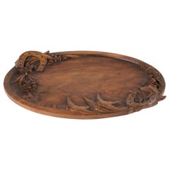 19th Century French Walnut Serving Tray with Great Carving