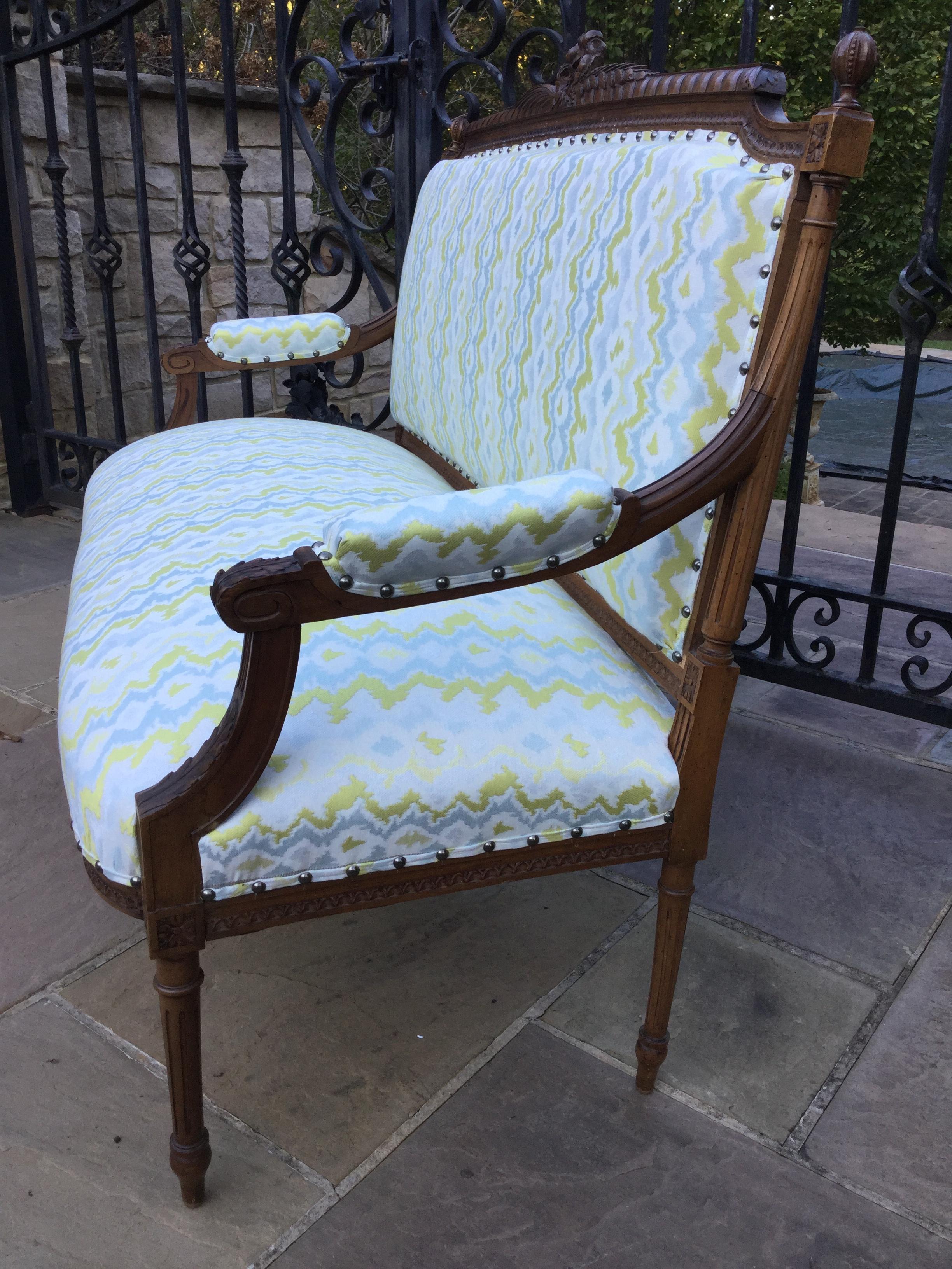 19th Century French Walnut Settee with New Designer Upholstery For Sale 2