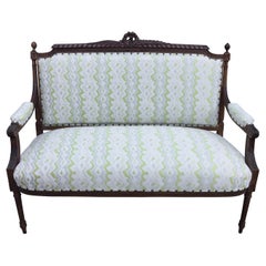 Antique 19th Century French Walnut Settee with New Designer Upholstery