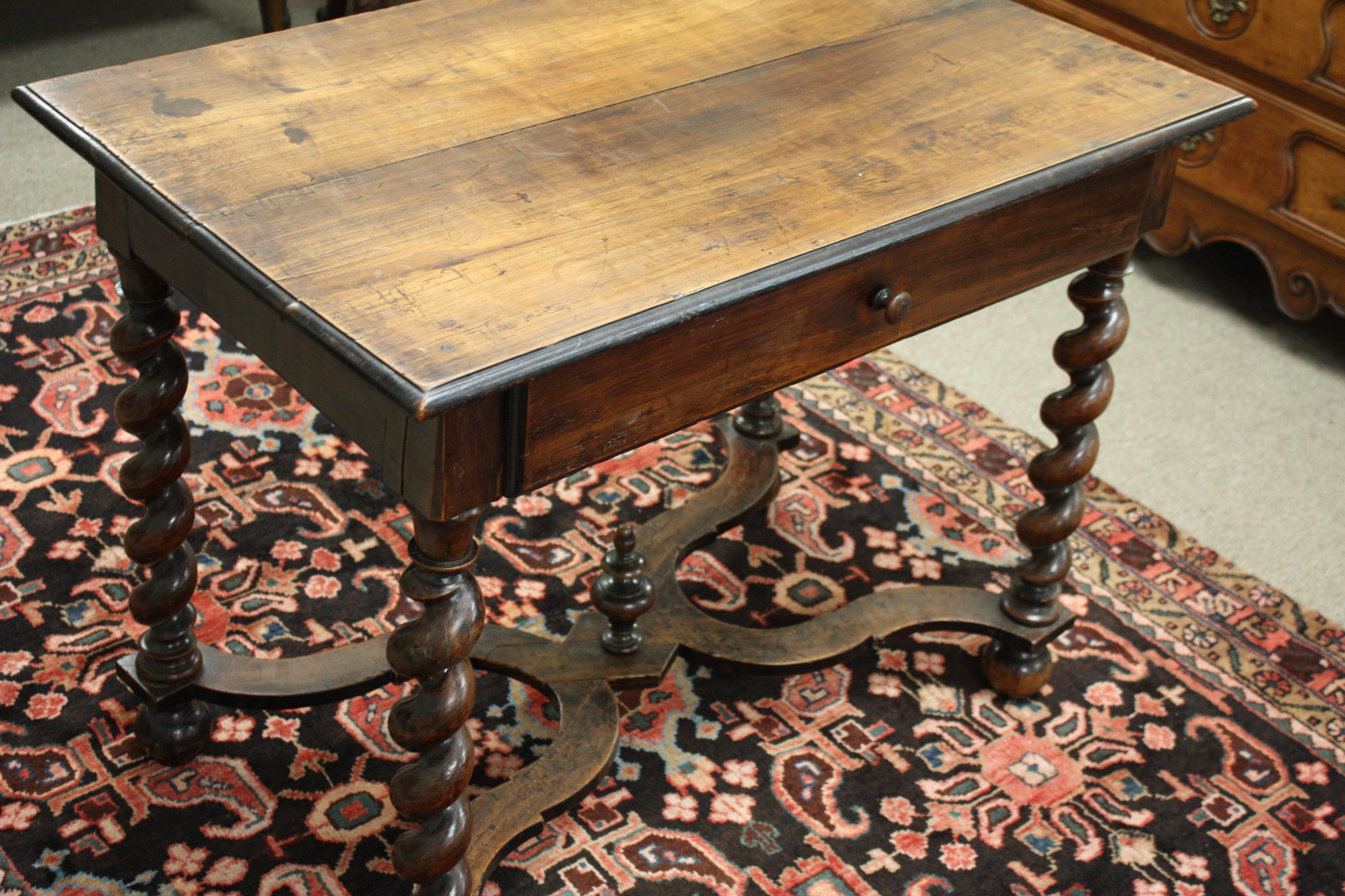 19th Century French Walnut Side Table with Single Drawer and Barley-Twist Base 1