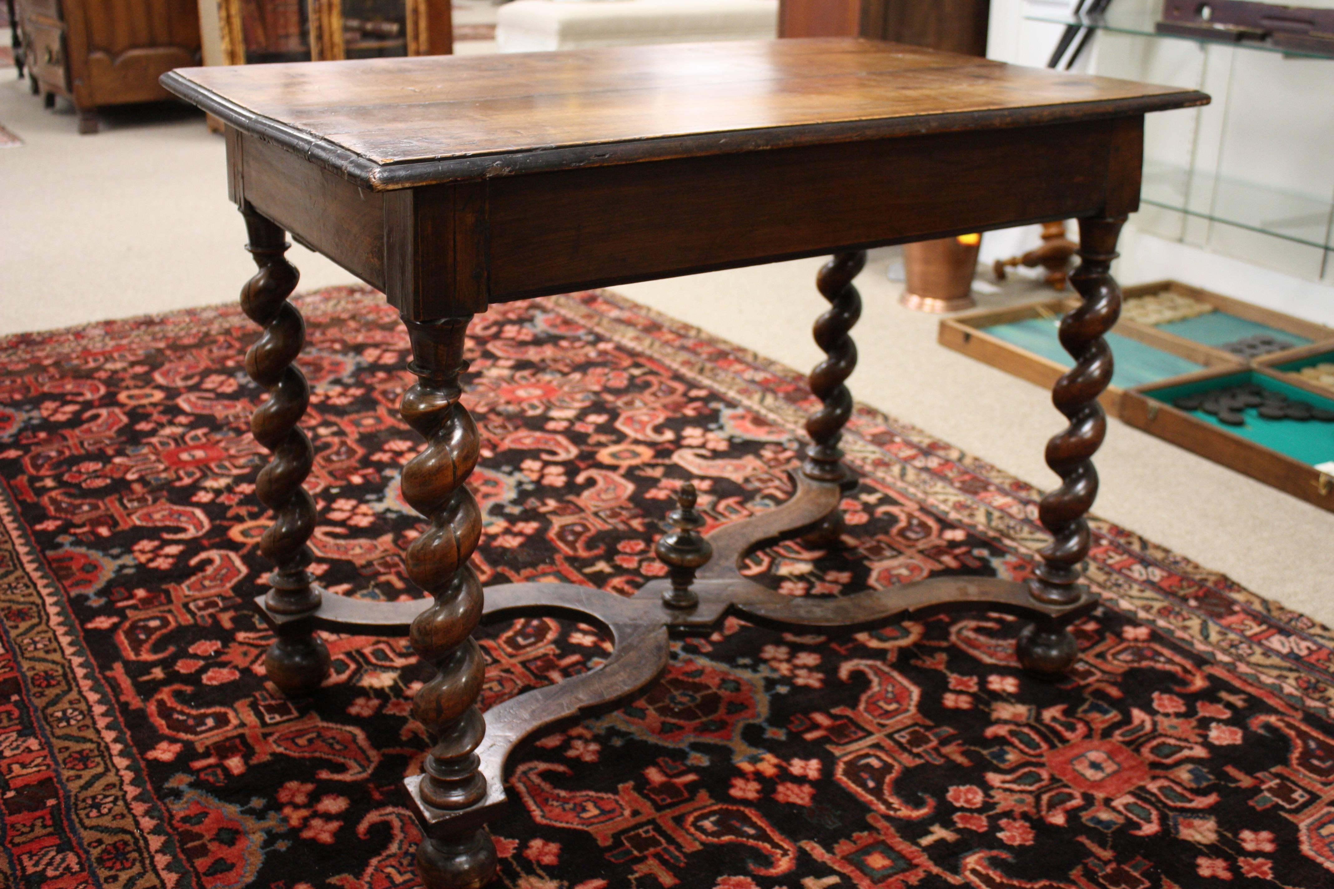 19th Century French Walnut Side Table with Single Drawer and Barley-Twist Base 2