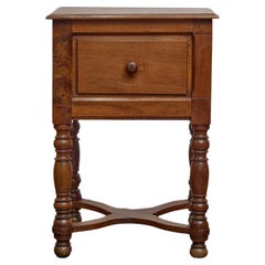 Antique 19th Century French Walnut Side Table with Sliding Door and Turned Legs