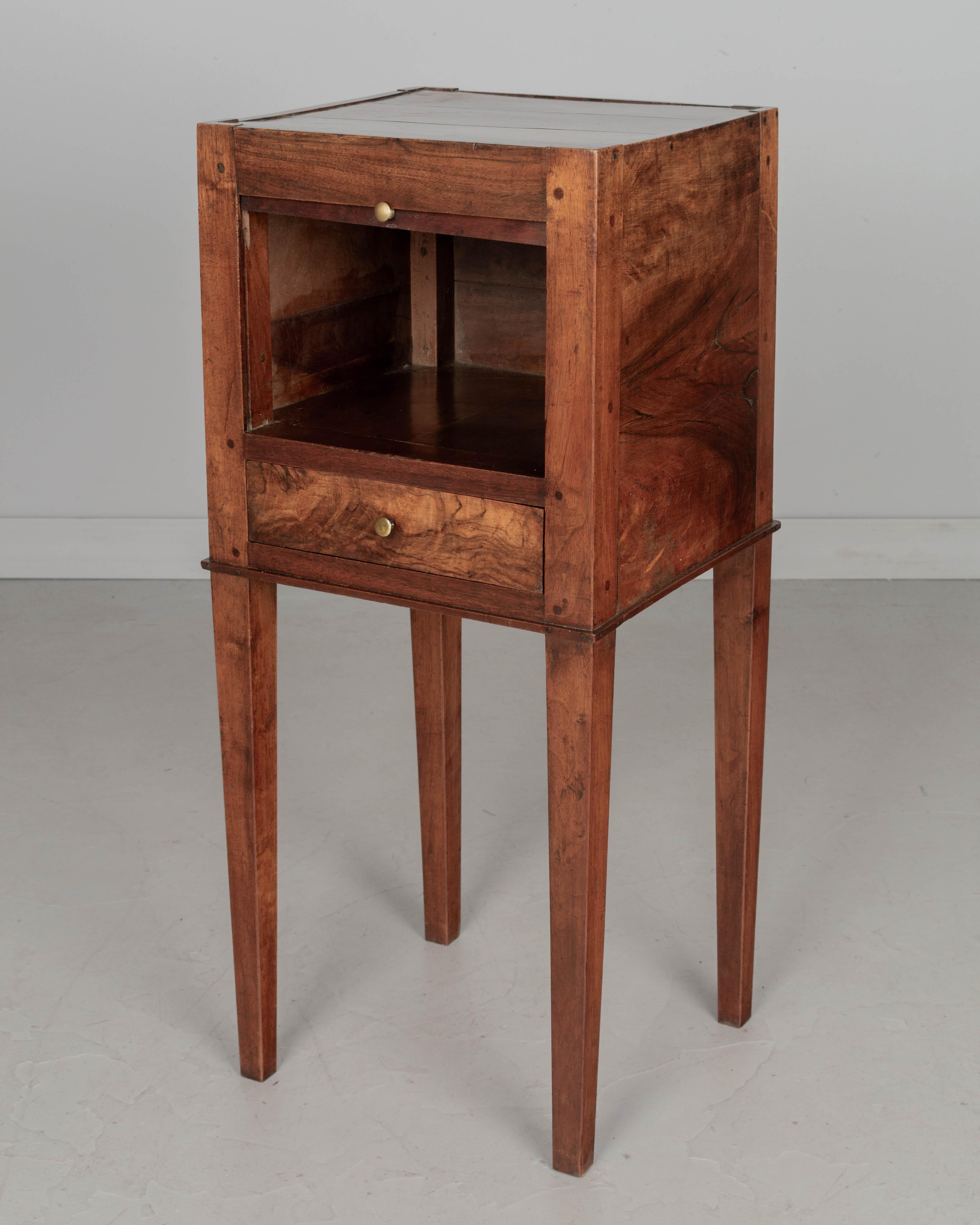 Country 19th Century French Walnut Side Table with Tambour Door For Sale