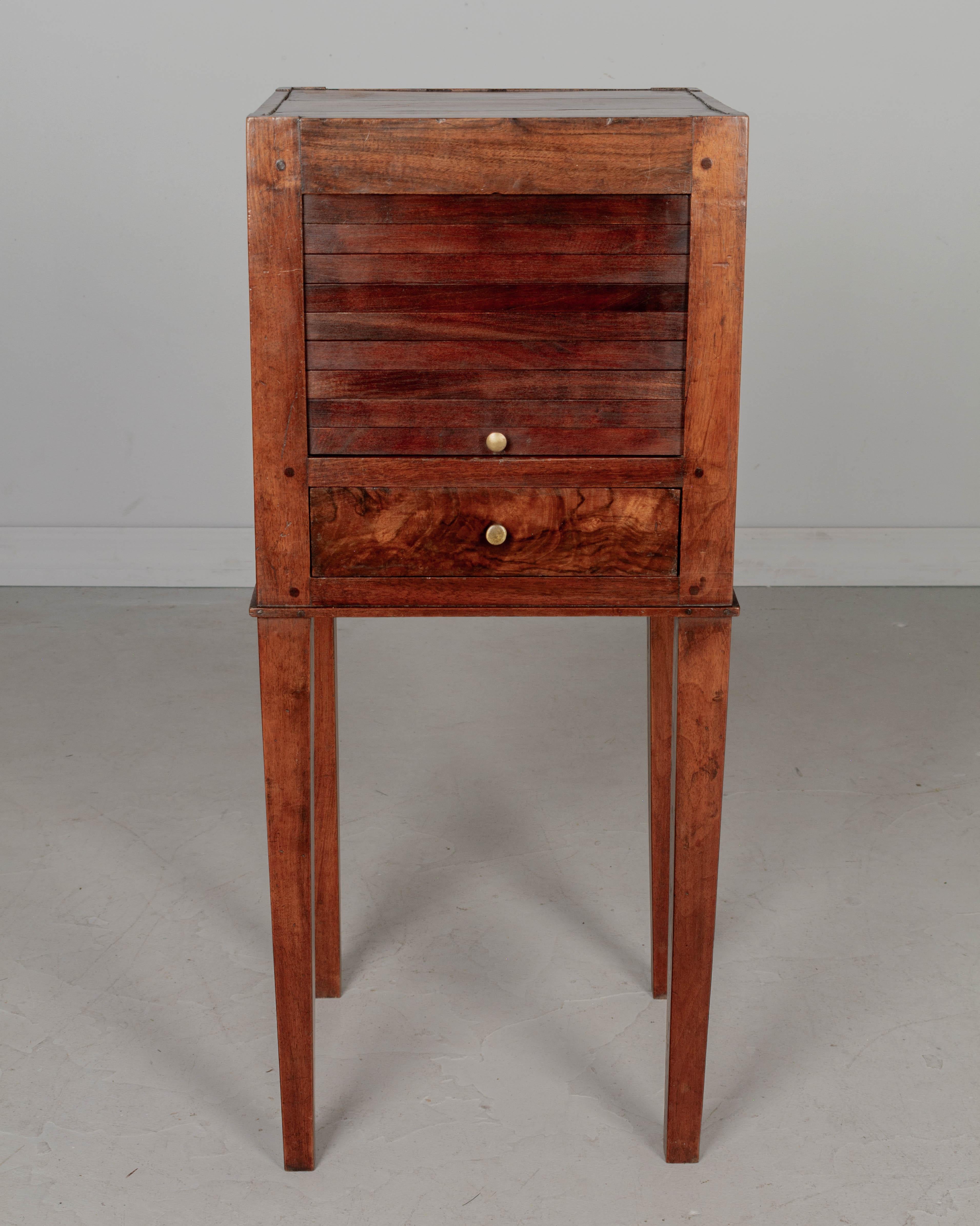 Hand-Crafted 19th Century French Walnut Side Table with Tambour Door For Sale