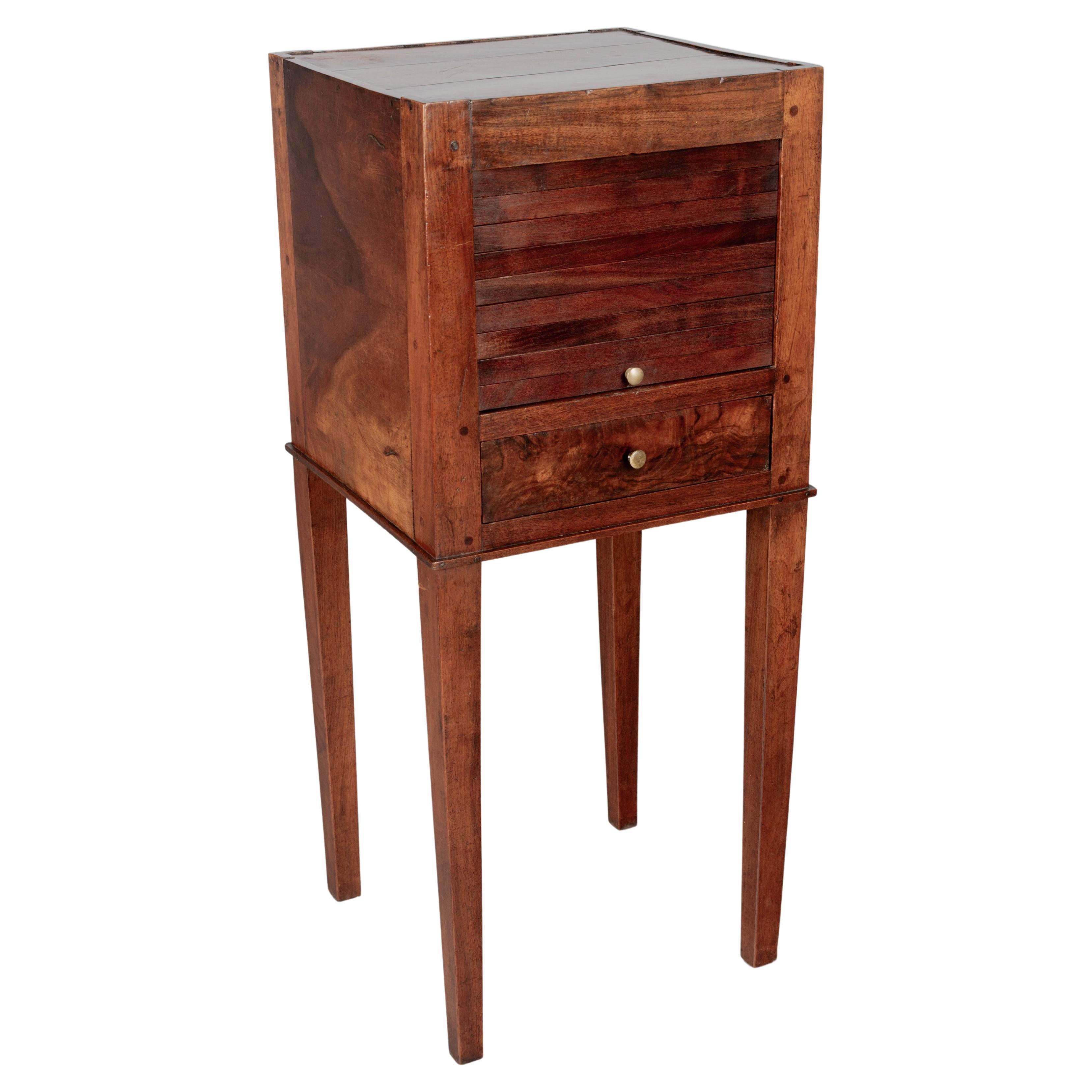 19th Century French Walnut Side Table with Tambour Door